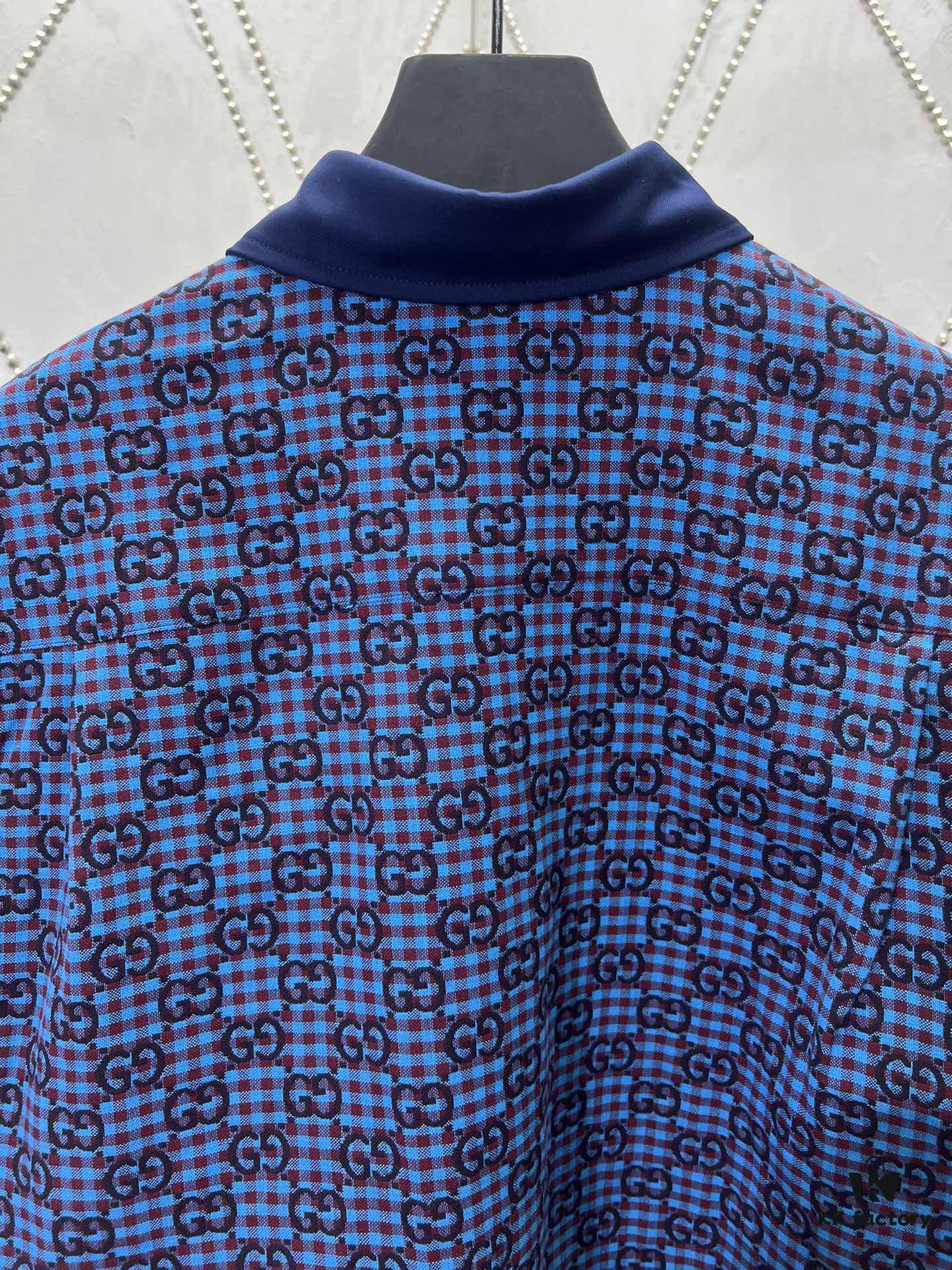 69313c81908475d562cd9af3 G Collection 25SS New Loose-Fit Shirt Made from GG Vichy Cotton-Wool Blend Jacquard Fabric with Mother-of-Pearl Buttons for a Refined and Elegant Style