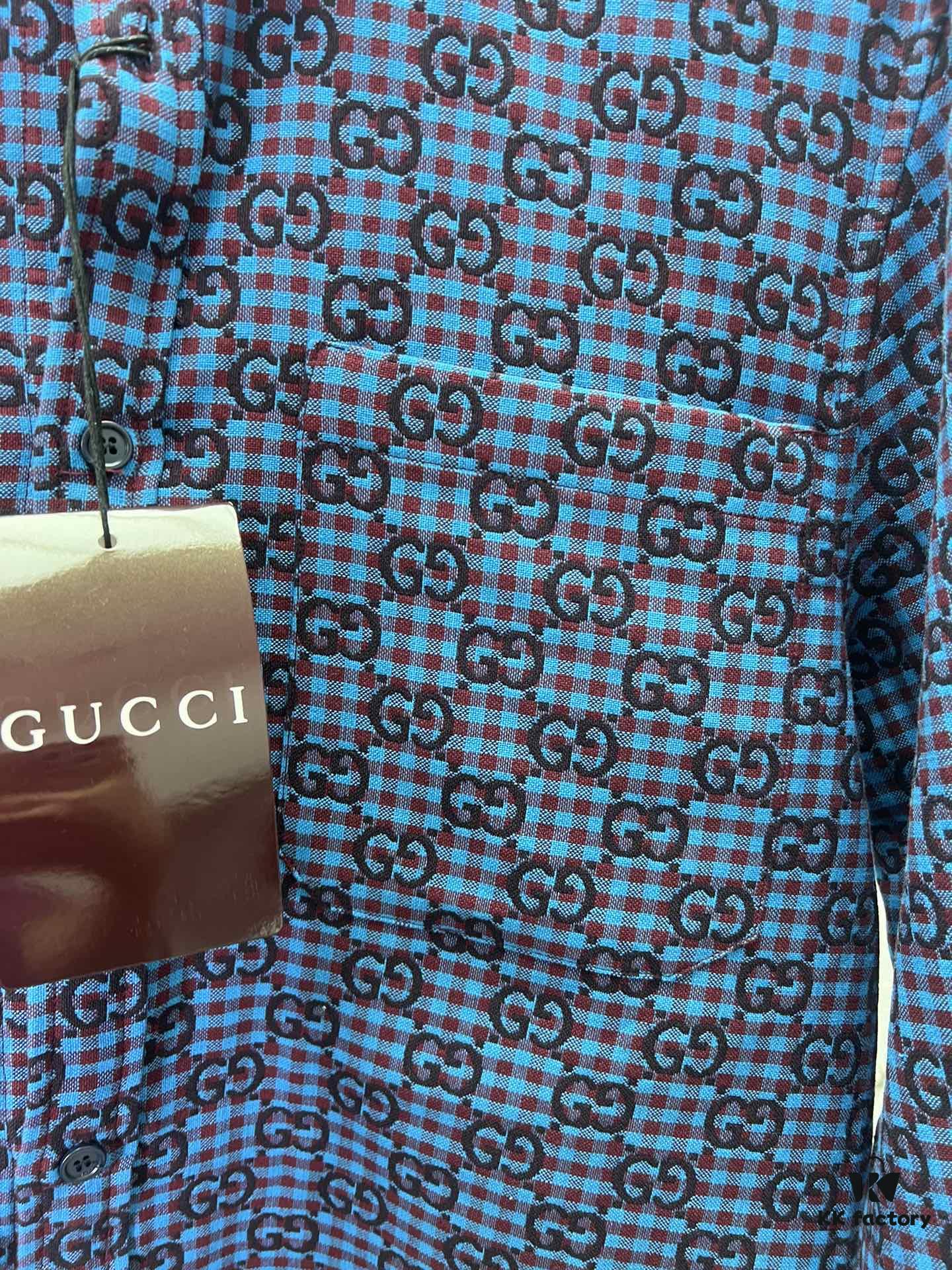 69313c85908475d562cd9af5 G Collection 25SS New Loose-Fit Shirt Made from GG Vichy Cotton-Wool Blend Jacquard Fabric with Mother-of-Pearl Buttons for a Refined and Elegant Style