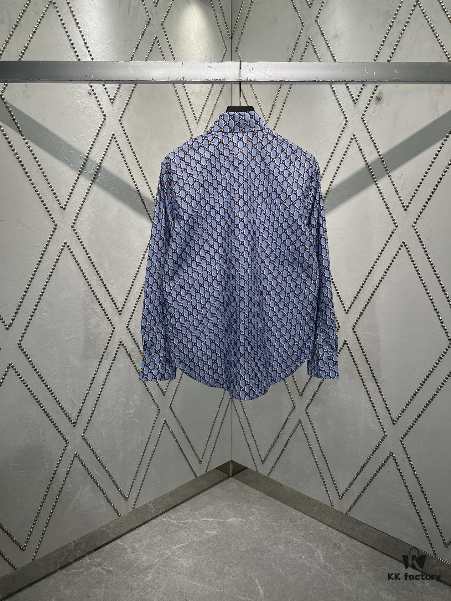 69313ca5908475d562cd9b02 Gucci 25SS New Arrival Cotton Shirt in Light Blue and Ancho Red with GG Shadow Print