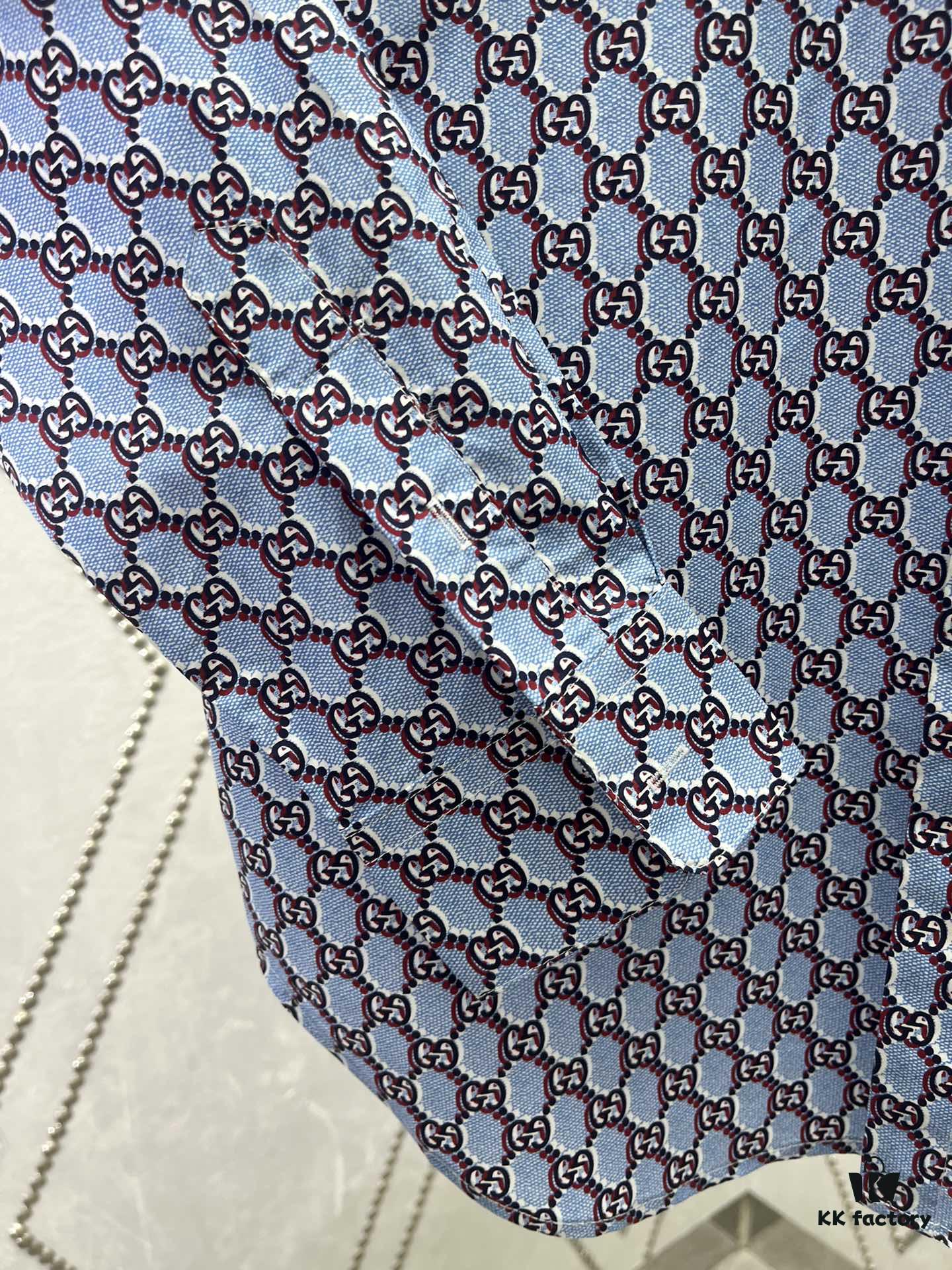 69313cac908475d562cd9b05 Gucci 25SS New Arrival Cotton Shirt in Light Blue and Ancho Red with GG Shadow Print