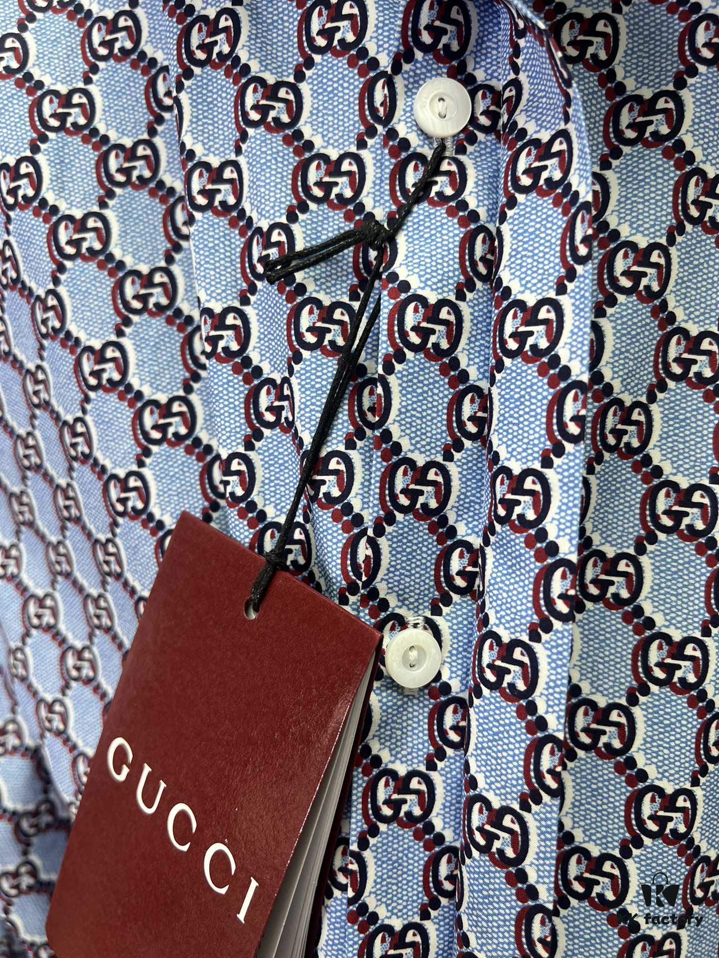 69313cb5908475d562cd9b07 Gucci 25SS New Arrival Cotton Shirt in Light Blue and Ancho Red with GG Shadow Print