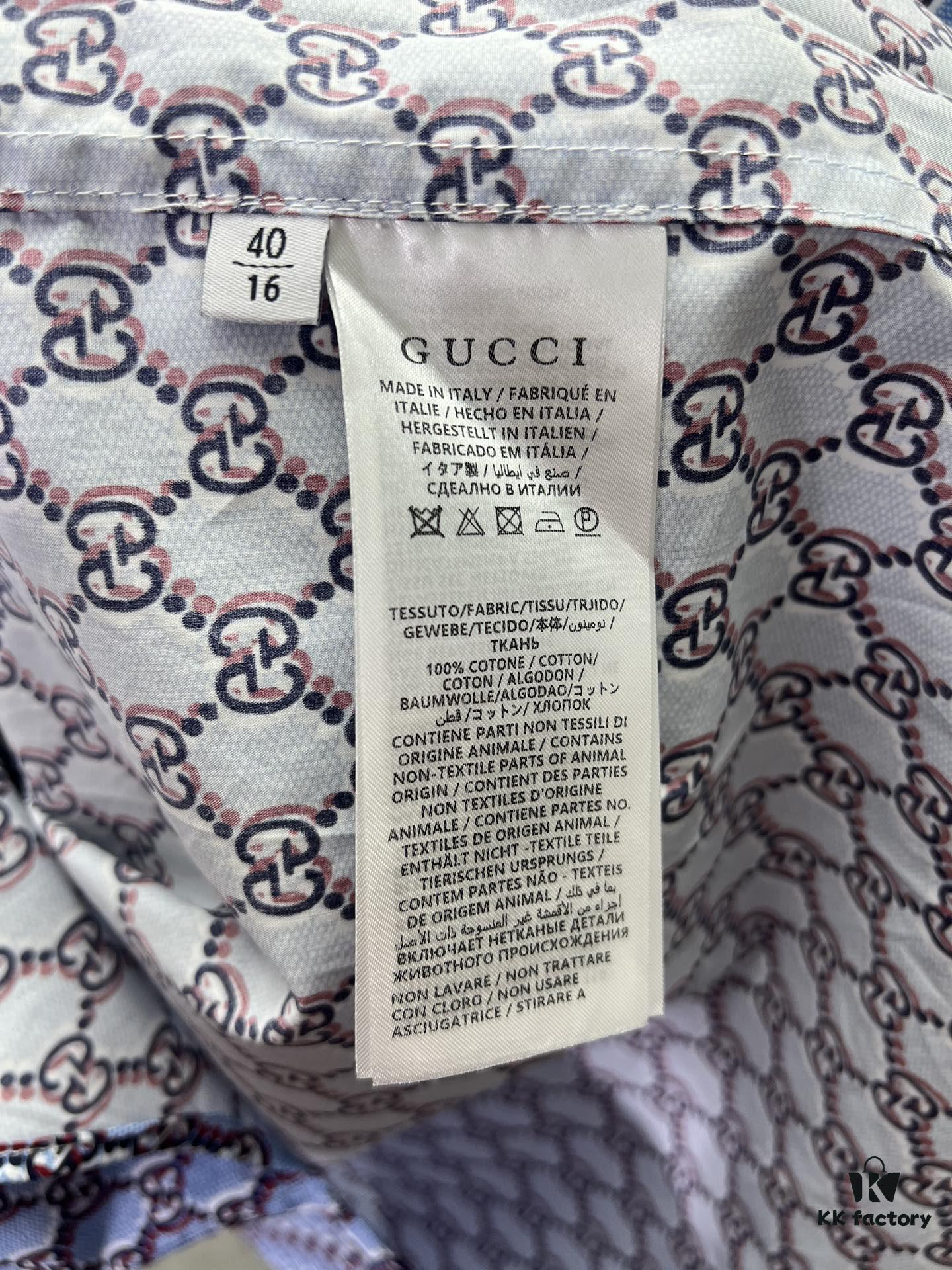 69313cbc908475d562cd9b09 Gucci 25SS New Arrival Cotton Shirt in Light Blue and Ancho Red with GG Shadow Print