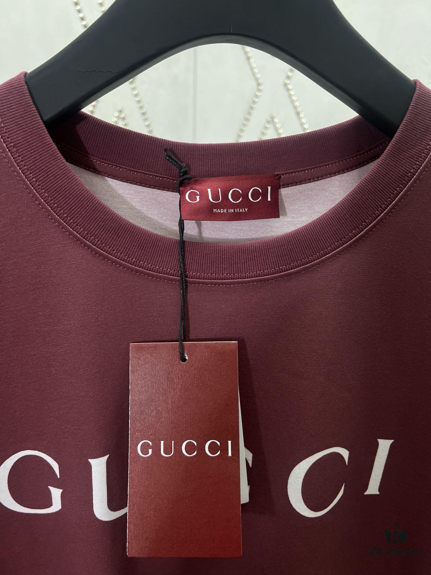 69313cc3908475d562cd9b0c Gucci 25SS New Standard Fit Knit Cotton T-Shirt Featuring Reflective Gucci Print