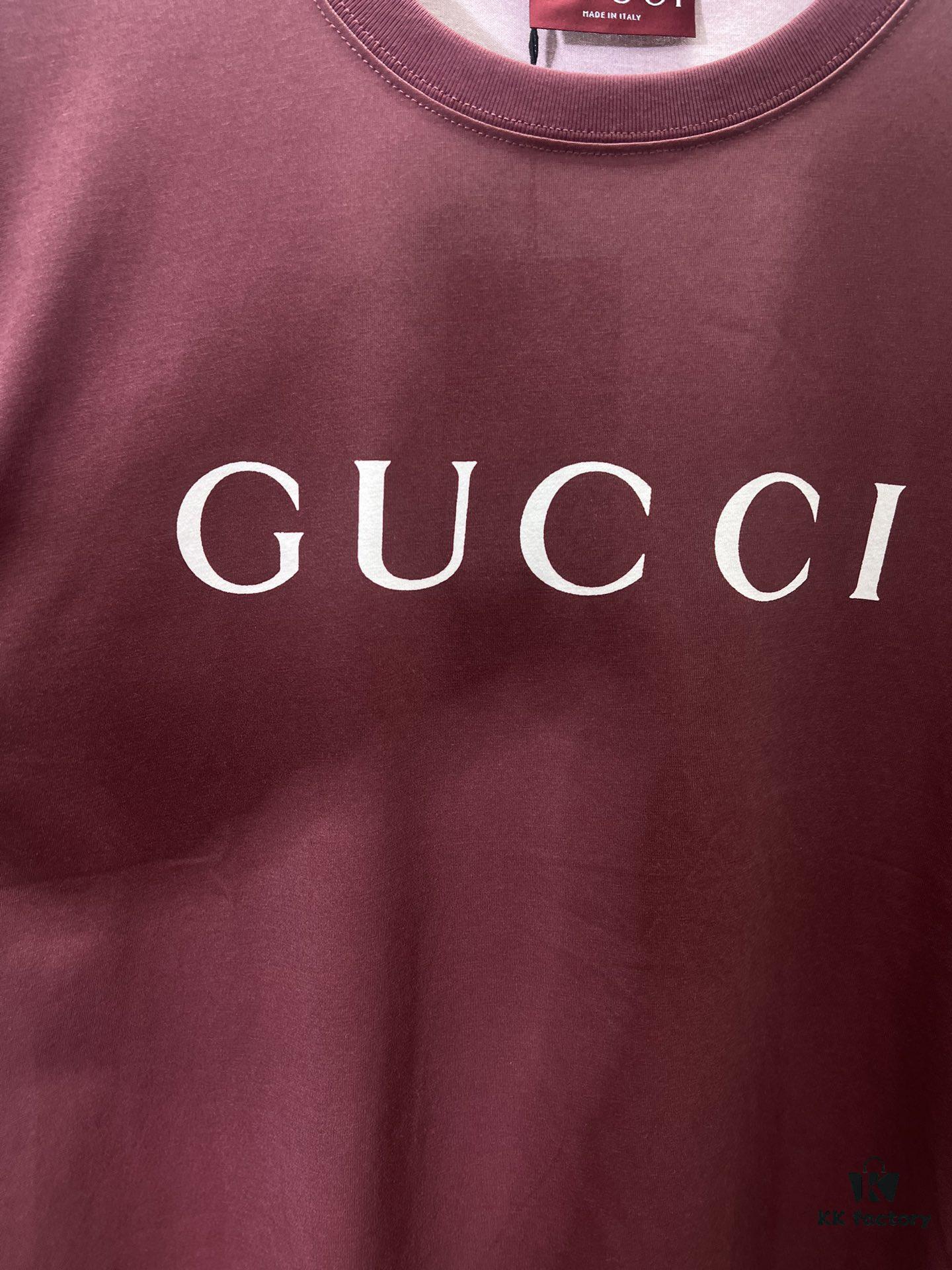 69313ccb908475d562cd9b0f Gucci 25SS New Standard Fit Knit Cotton T-Shirt Featuring Reflective Gucci Print