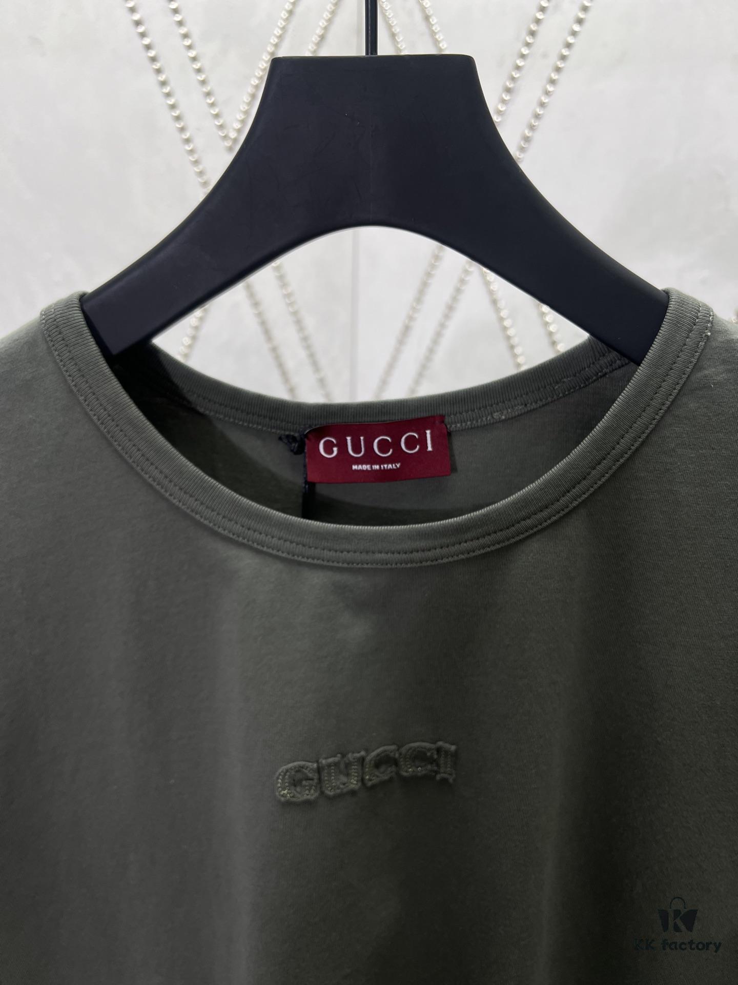 69313d32908475d562cd9b2c Gucci 25SS New Arrival Oversized Knit Cotton T-Shirt with Gucci Embroidery