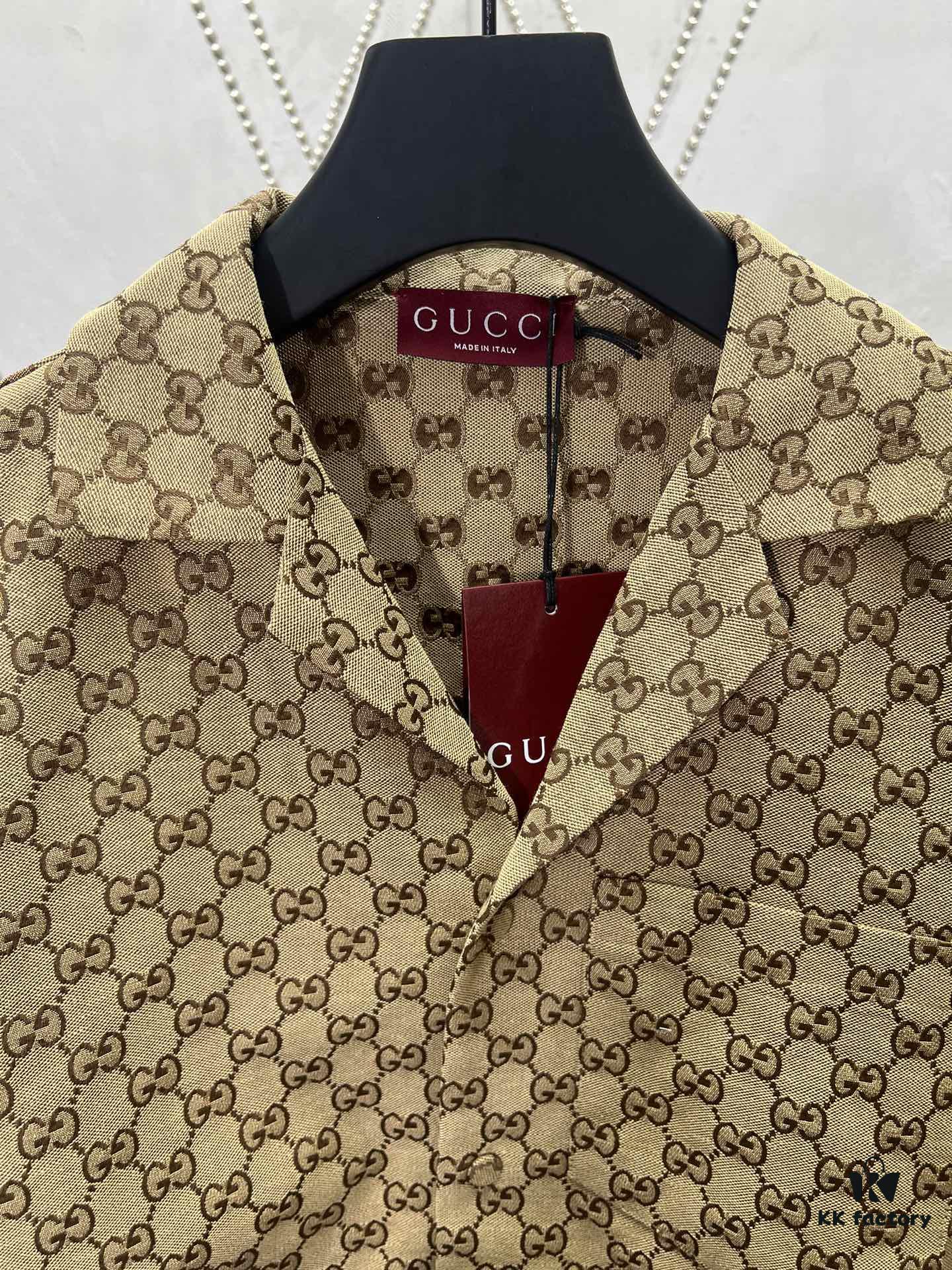 69313ef9908475d562cd9b8f Gucci 25SS New Arrival Letter Interlocking Pattern Shirt Inspired by Founder Guccio Gucci's Name, Crafted in GG Canvas with Side Slits