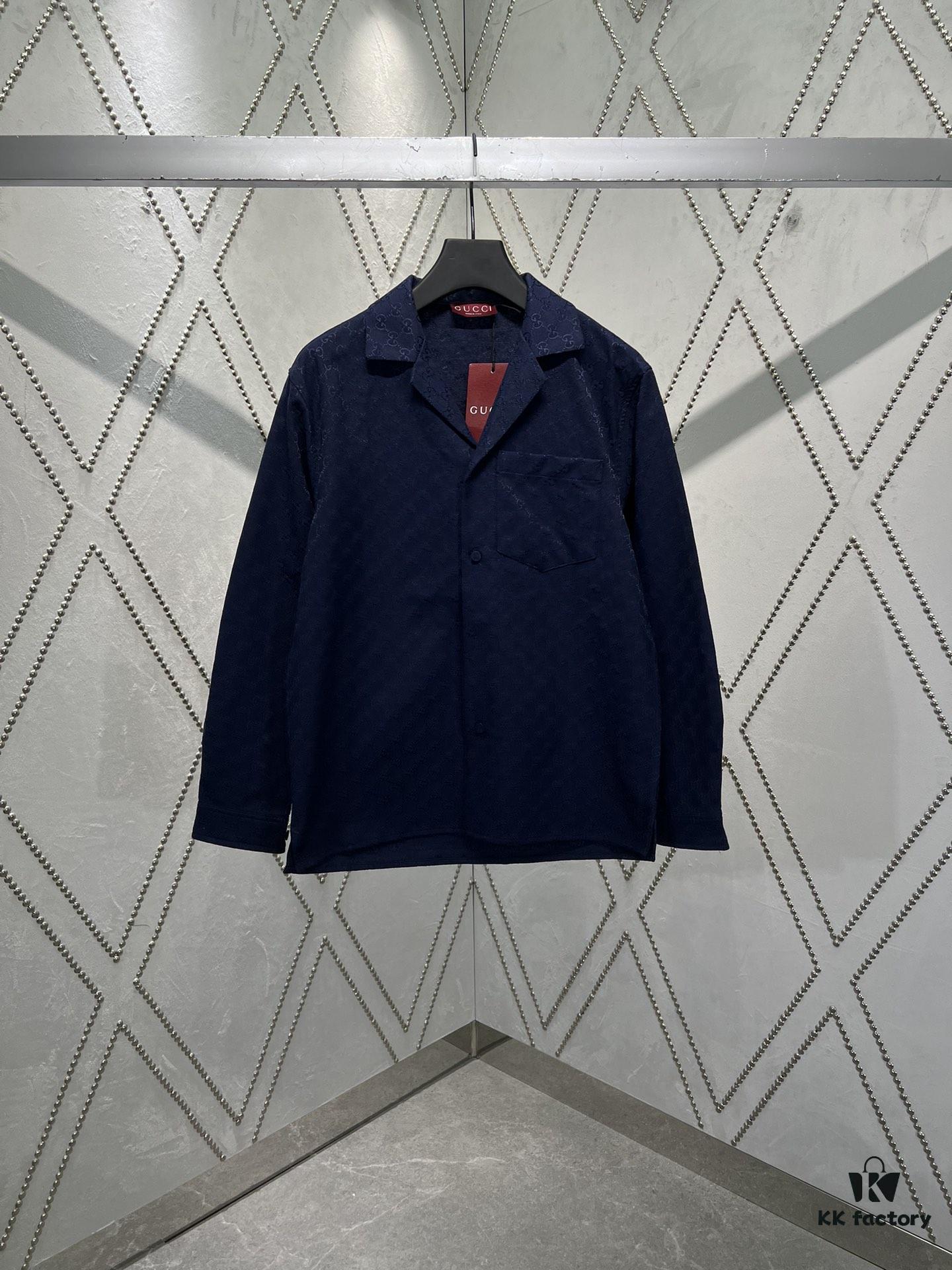 Gucci 25SS New Arrival Letter Interlocking Pattern Shirt Inspired by Founder Guccio Gucci's Name, Crafted in GG Canvas with Side Slits, Regular Fit