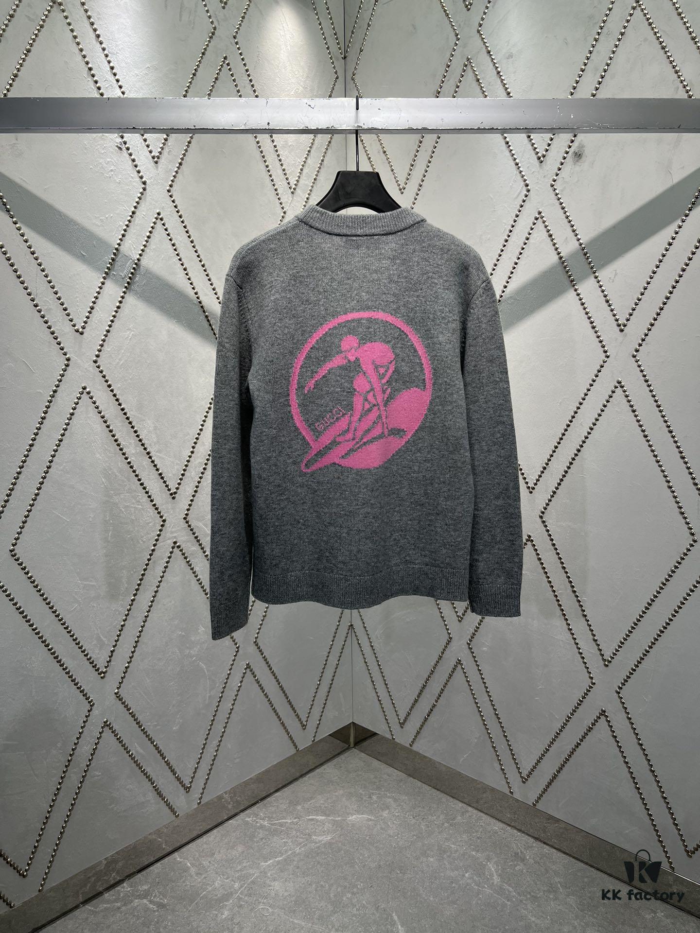 69313fed908475d562cd9bd1 G House 25SS New Arrival Wool Cashmere Blend Knit Cardigan Featuring Refreshed Brand Pattern with Color-Contrast Bright Pink Accents, Creating Delicate Intarsia Effects on Front and Back