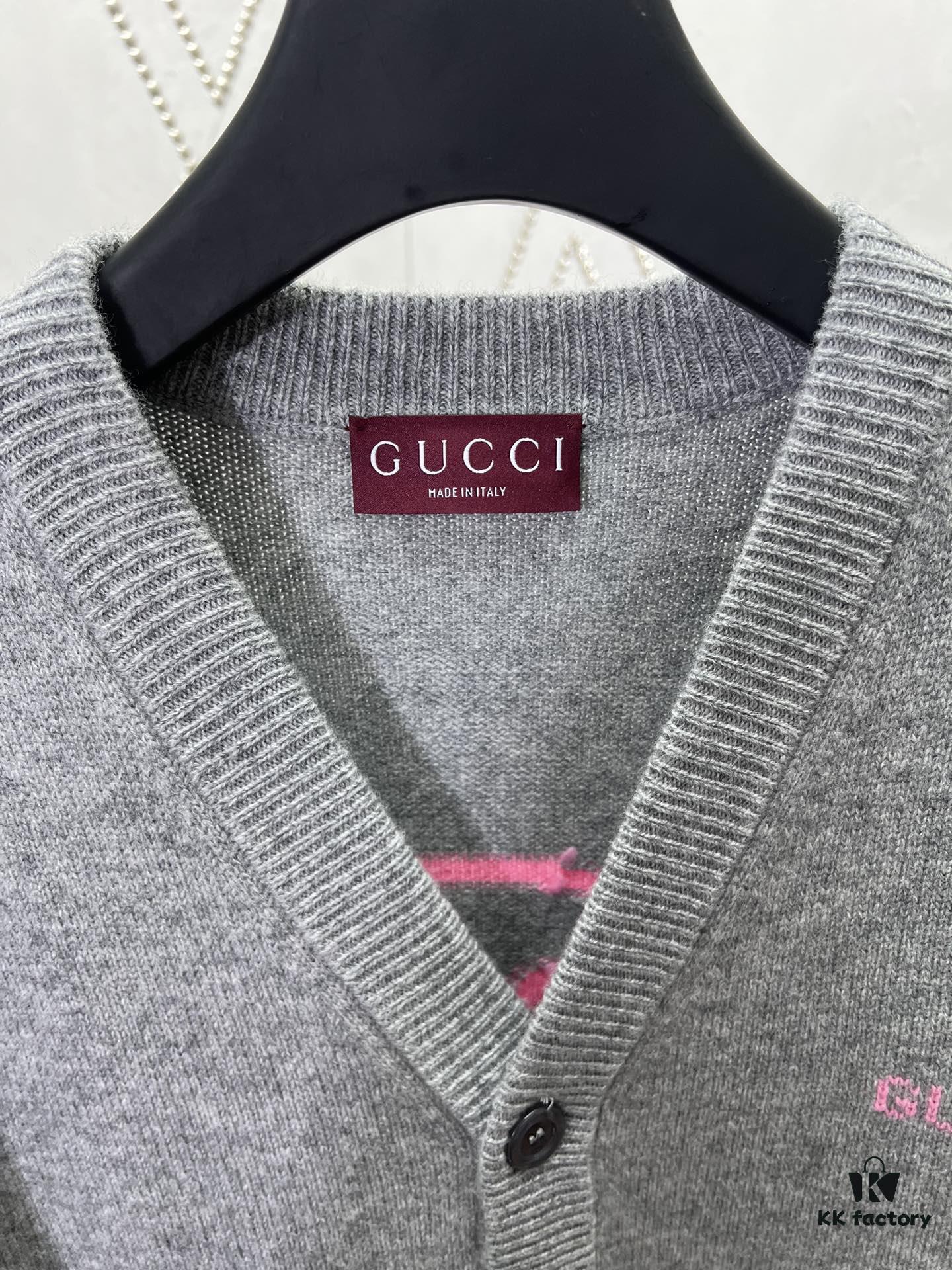 69313ff0908475d562cd9bd2 G House 25SS New Arrival Wool Cashmere Blend Knit Cardigan Featuring Refreshed Brand Pattern with Color-Contrast Bright Pink Accents, Creating Delicate Intarsia Effects on Front and Back