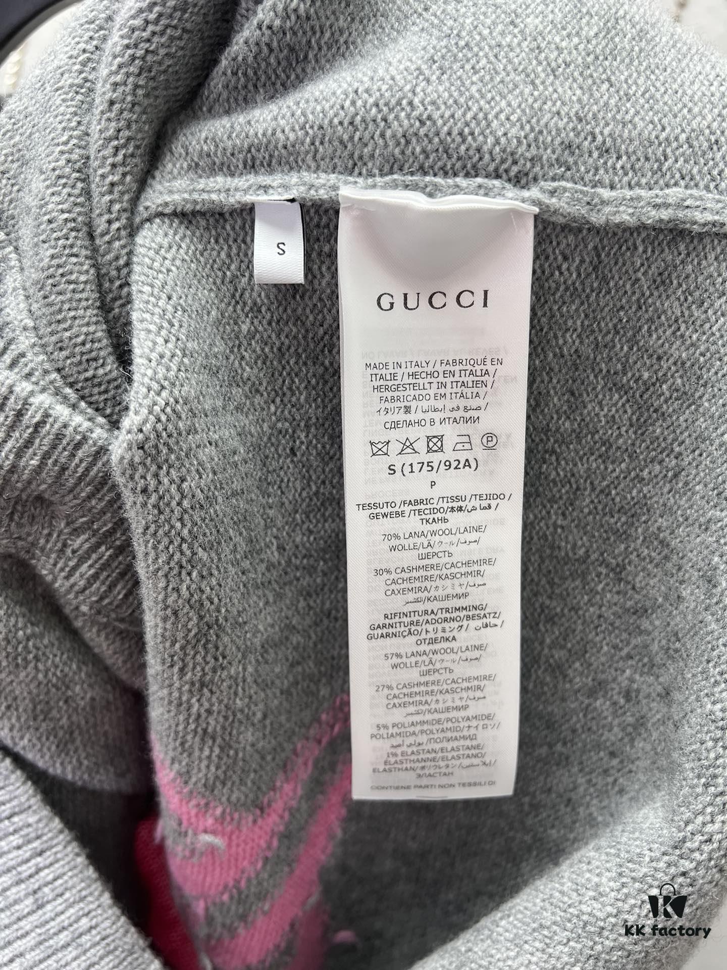 69314006908475d562cd9bd7 G House 25SS New Arrival Wool Cashmere Blend Knit Cardigan Featuring Refreshed Brand Pattern with Color-Contrast Bright Pink Accents, Creating Delicate Intarsia Effects on Front and Back