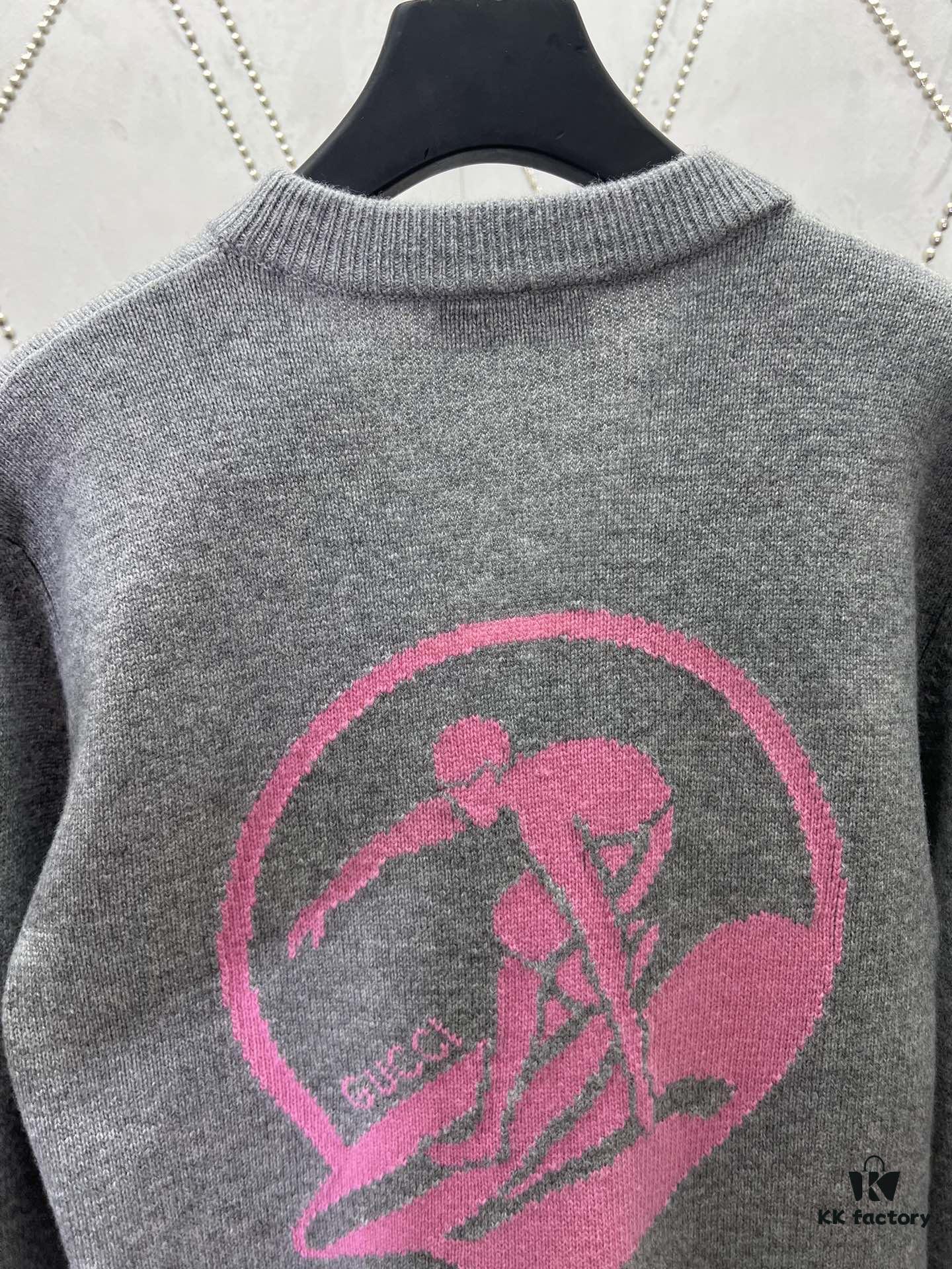 69314007908475d562cd9bd8 G House 25SS New Arrival Wool Cashmere Blend Knit Cardigan Featuring Refreshed Brand Pattern with Color-Contrast Bright Pink Accents, Creating Delicate Intarsia Effects on Front and Back