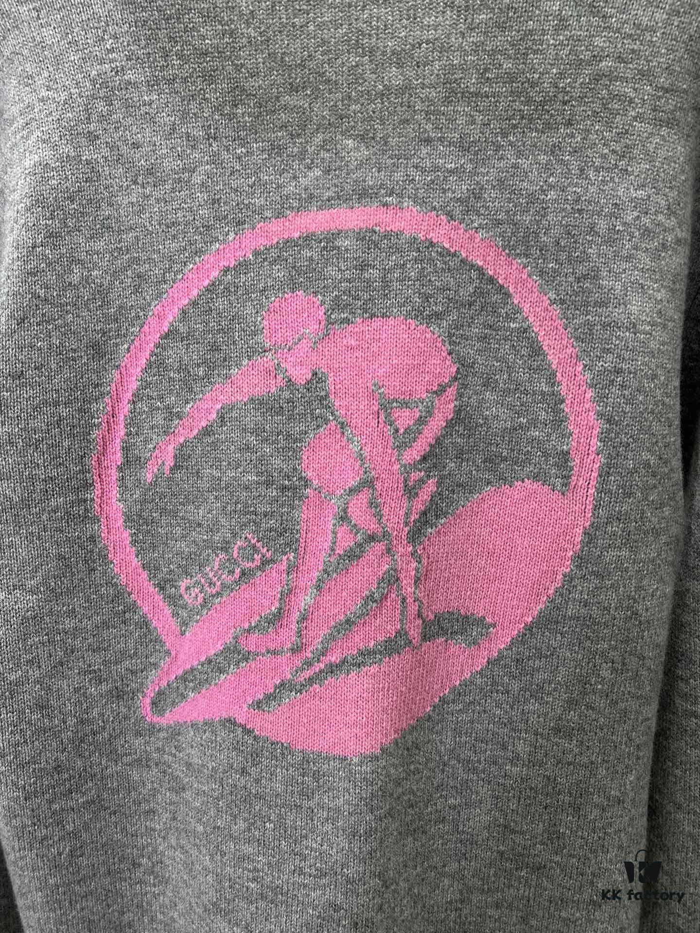 69314009908475d562cd9bd9 G House 25SS New Arrival Wool Cashmere Blend Knit Cardigan Featuring Refreshed Brand Pattern with Color-Contrast Bright Pink Accents, Creating Delicate Intarsia Effects on Front and Back