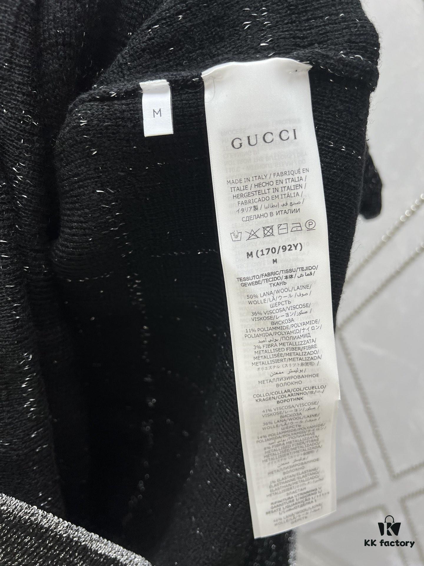 6931404f908475d562cd9bf4 Gucci 25SS New Round Neck Top Crafted from Premium Wool with Metallic Thread Tartan Jacquard Fabric, Featuring a Circular Interlocking Double G Button on the Back