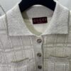Gucci 25SS New Round Neck Top Crafted from Premium Wool with Metallic Thread Tartan Jacquard Fabric, Featuring a Circular Interlocking Double G Button at the Back