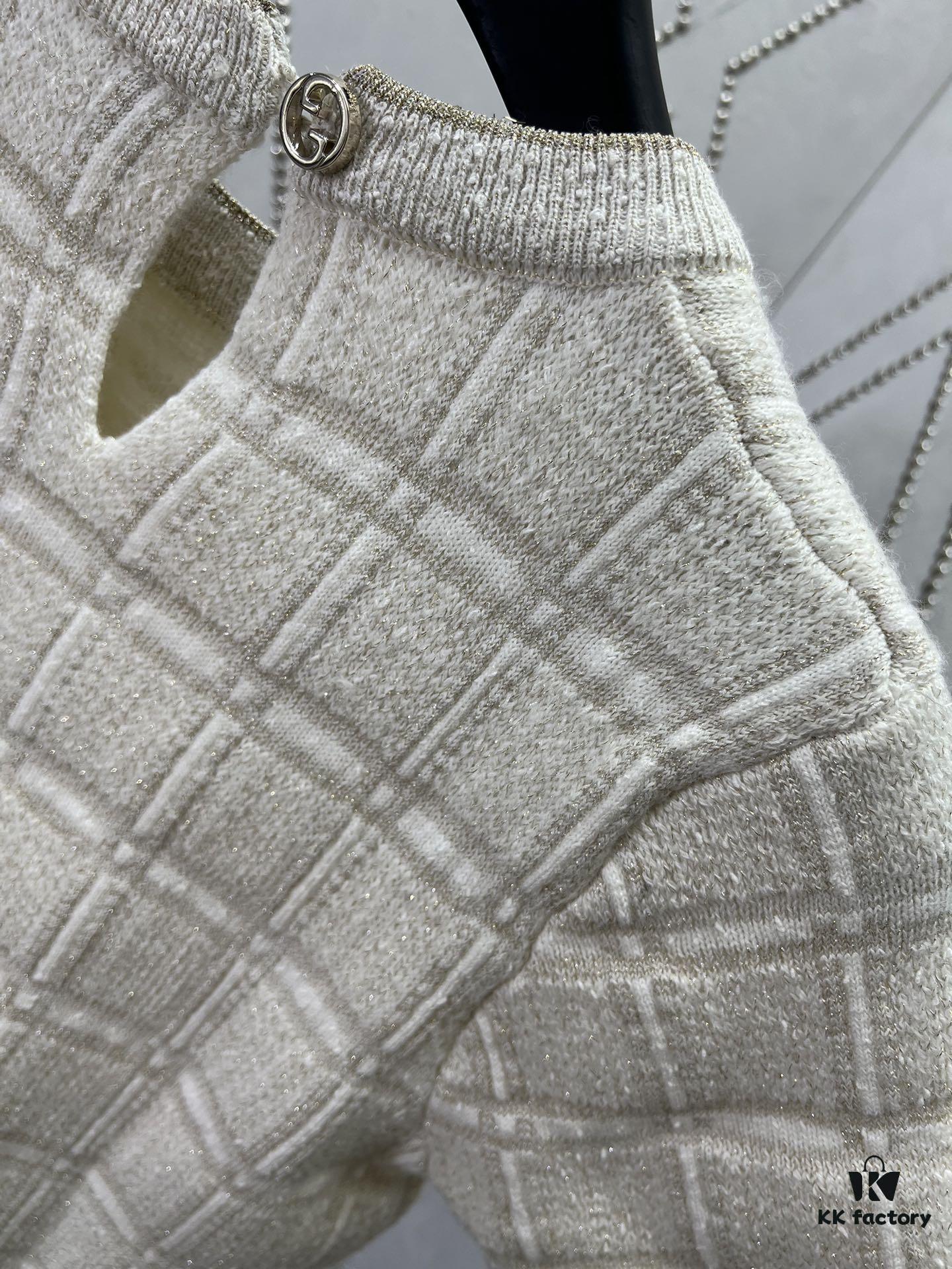 693140f4908475d562cd9c1b Gucci 25SS New Round Neck Cardigan Crafted from Premium Wool with Metallic Thread Geometric Jacquard Fabric, Featuring Interlocking Double G Round Buttons