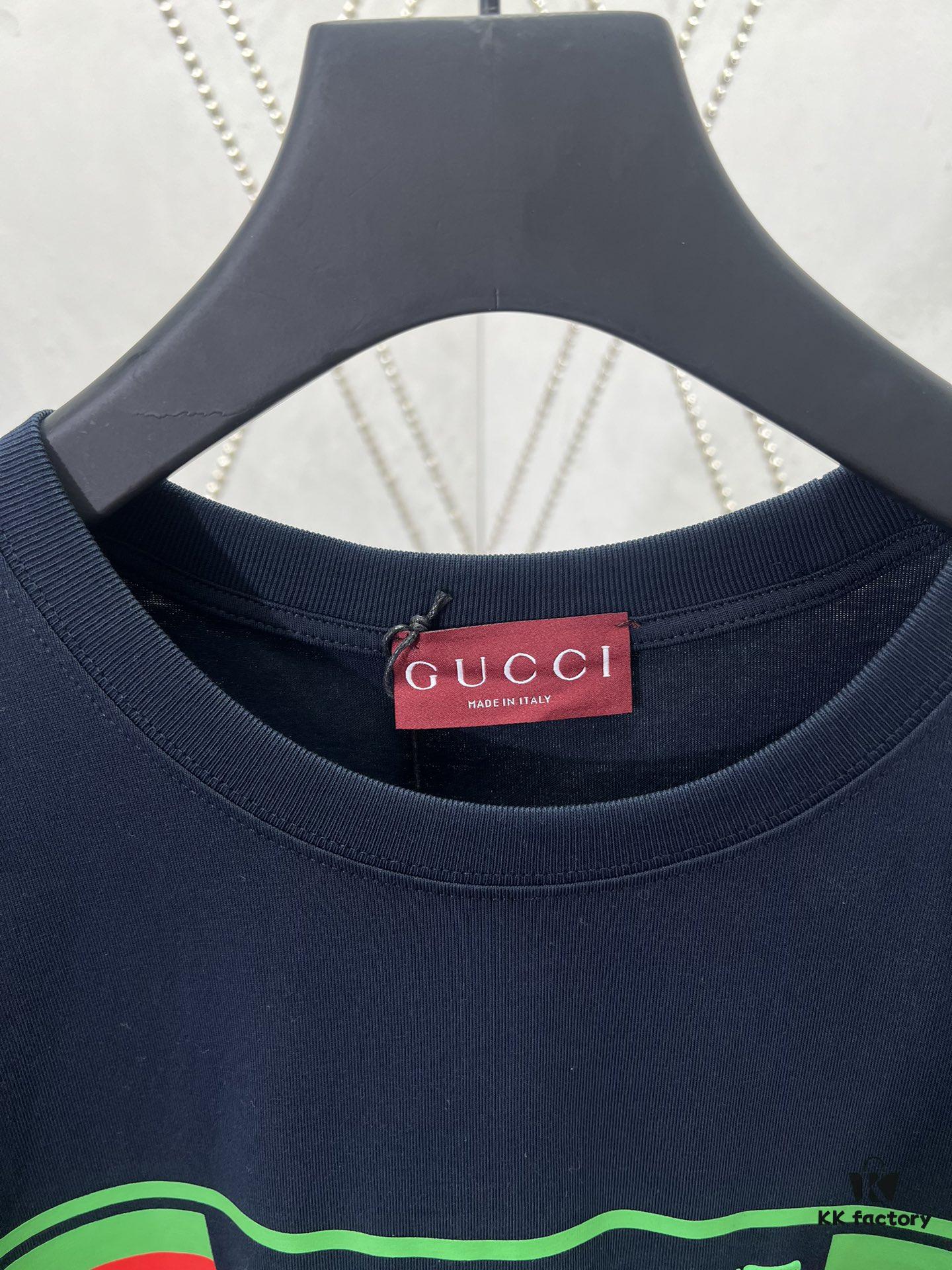 693141aa908475d562cd9c28 Gucci 25SS New Regular Fit T-Shirt Made of Knitted Cotton with Gucci Web Stripe Flag Print