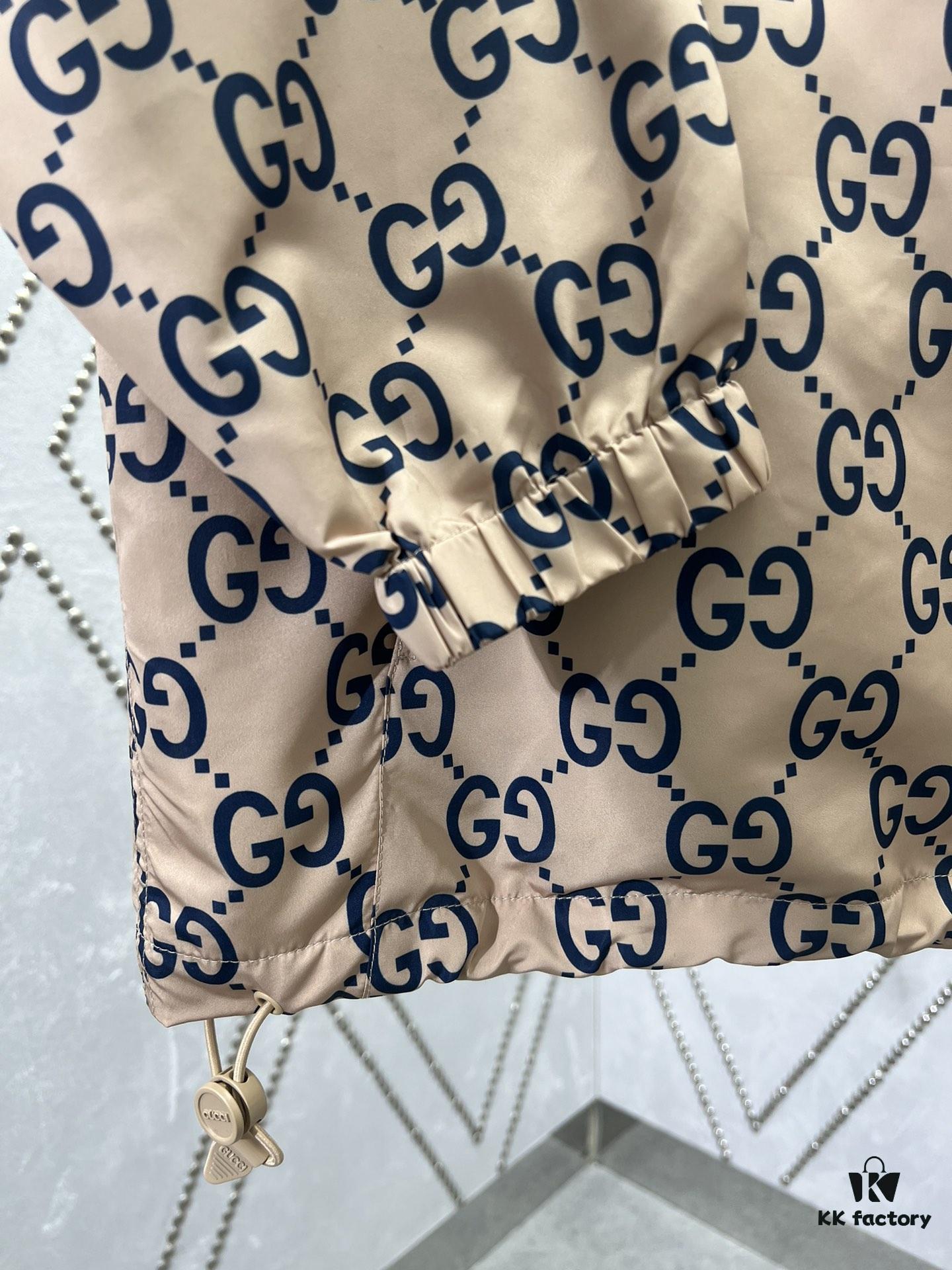 6931424d908475d562cd9c61 G House 25SS New Arrival Woven Athletic Hooded Long-Sleeve Half-Zip Pullover Jacket with All-Over Double G Interlocking Logo Pattern, Contrasting Bright Blue Stripe and Letter Logo Print, Side Slant Pockets and Velcro Closure Pocket, Elastic Cuffs and Hem, Unisex Casual Style