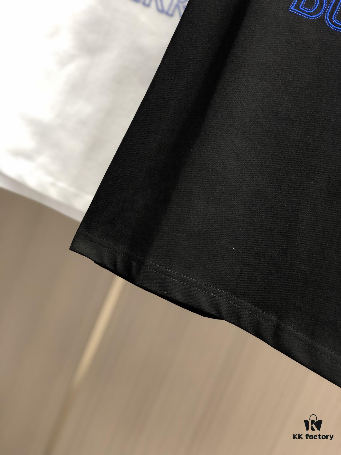 69314389908475d562cd9c97 BURBERRY 2025 Spring/Summer New Arrival Round Neck Short Sleeve T-Shirt with Contrasting Embroidery, 320g Double Combed Cotton Fabric, Slightly Loose Unisex Fit