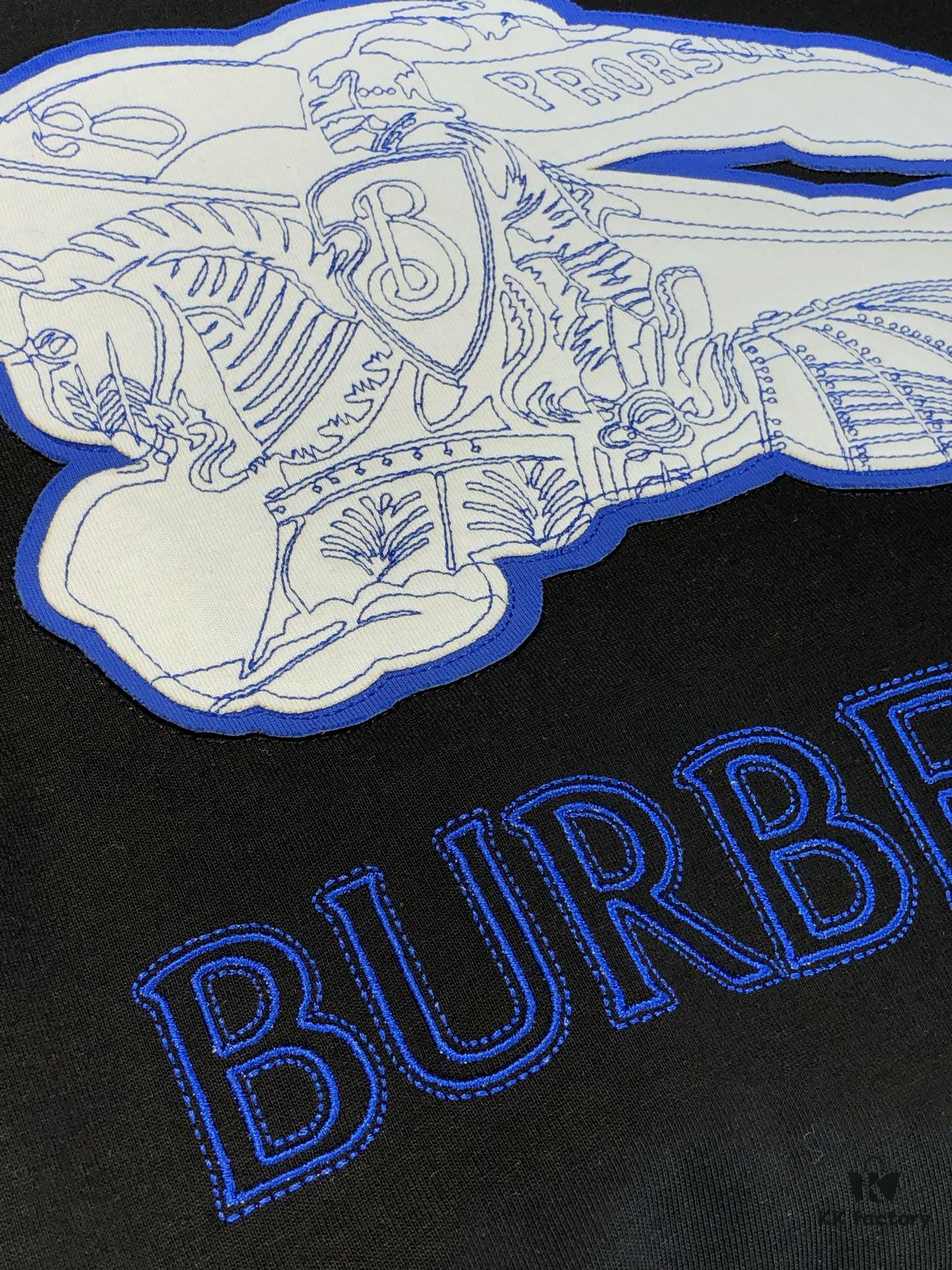 693143a8908475d562cd9c99 BURBERRY 2025 Spring/Summer New Arrival Round Neck Short Sleeve T-Shirt with Contrasting Embroidery, 320g Double Combed Cotton Fabric, Slightly Loose Unisex Fit