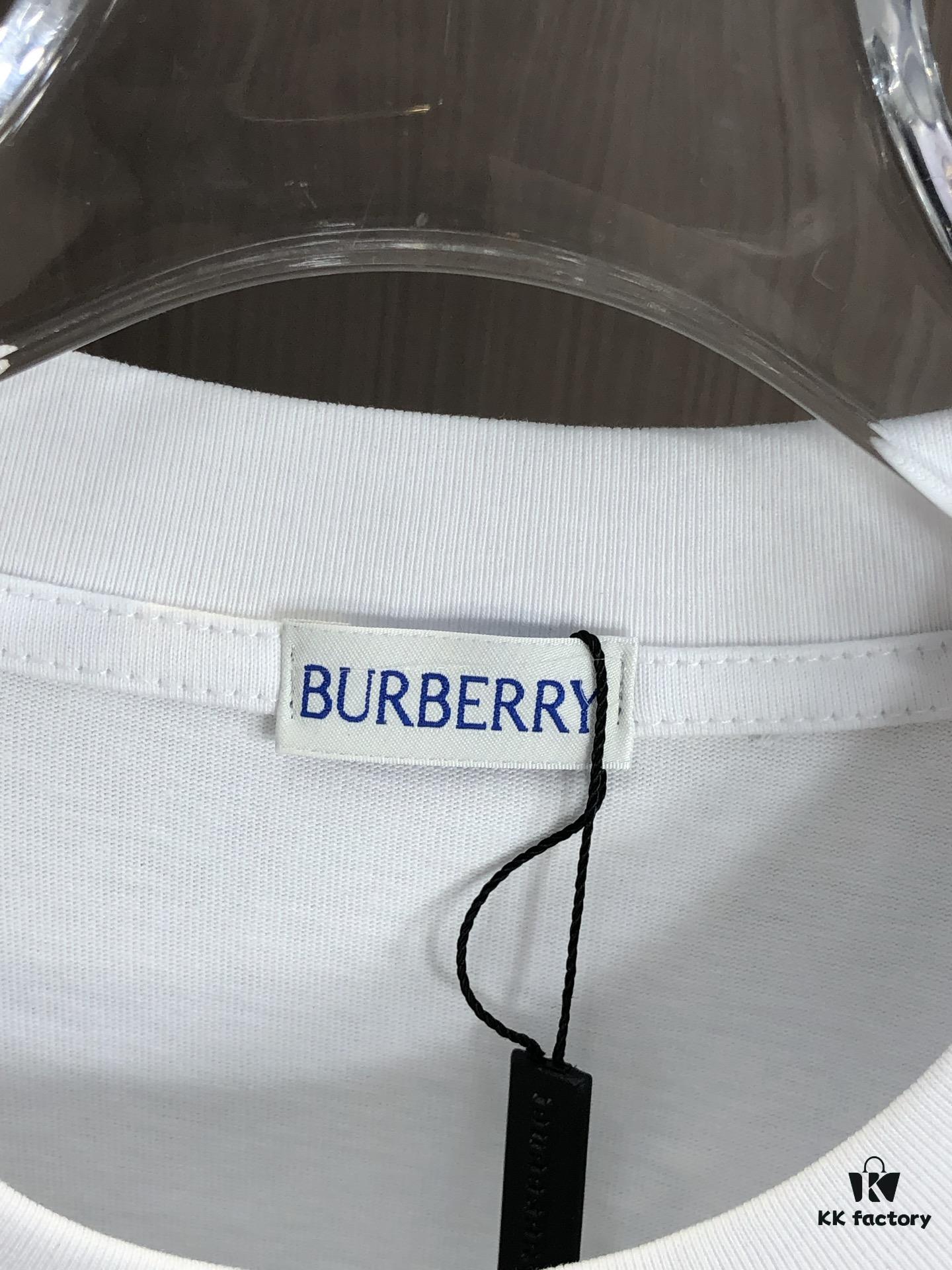 693143cf908475d562cd9ca0 BURBERRY 2025 Spring/Summer New Arrival Round Neck Short Sleeve T-Shirt with Contrasting Patch Embroidery, 320g Double Combed Cotton Fabric, Slightly Loose Unisex Fit