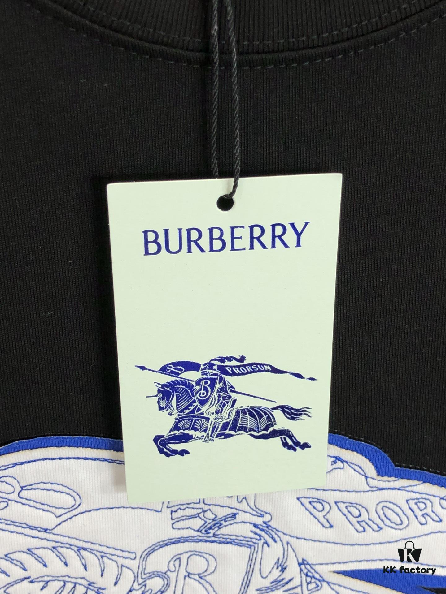 693143eb908475d562cd9ca8 BURBERRY 2025 Spring/Summer New Arrival Round Neck Short Sleeve T-Shirt with Contrasting Embroidery, 320g Double Combed Cotton Fabric, Slightly Loose Unisex Fit