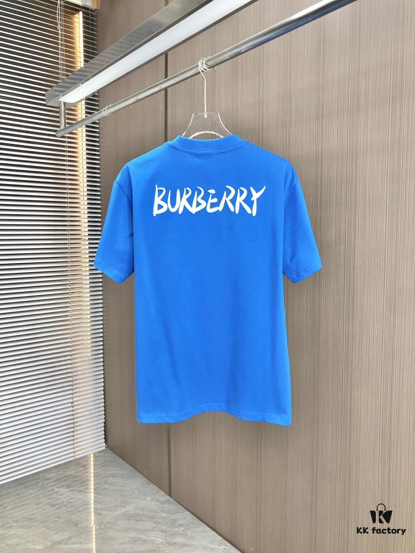 693143f7908475d562cd9cac BURBERRY 2025 Spring/Summer New Arrival Round Neck Short Sleeve T-Shirt with Equestrian Chain Embroidery, 320g Double Combed Cotton Fabric, Slightly Loose Unisex Fit