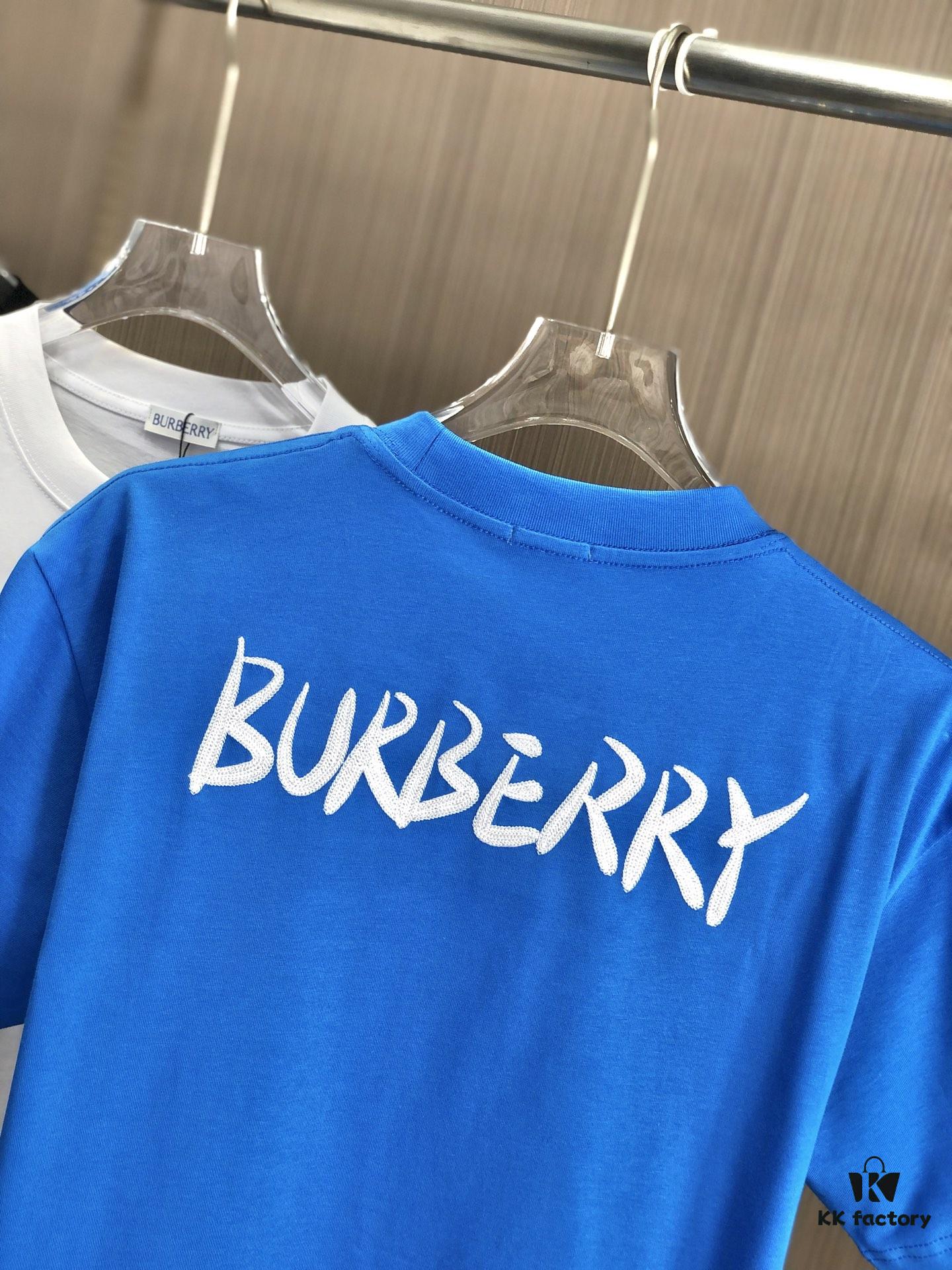 693143fa908475d562cd9cae BURBERRY 2025 Spring/Summer New Arrival Round Neck Short Sleeve T-Shirt with Equestrian Chain Embroidery, 320g Double Combed Cotton Fabric, Slightly Loose Unisex Fit