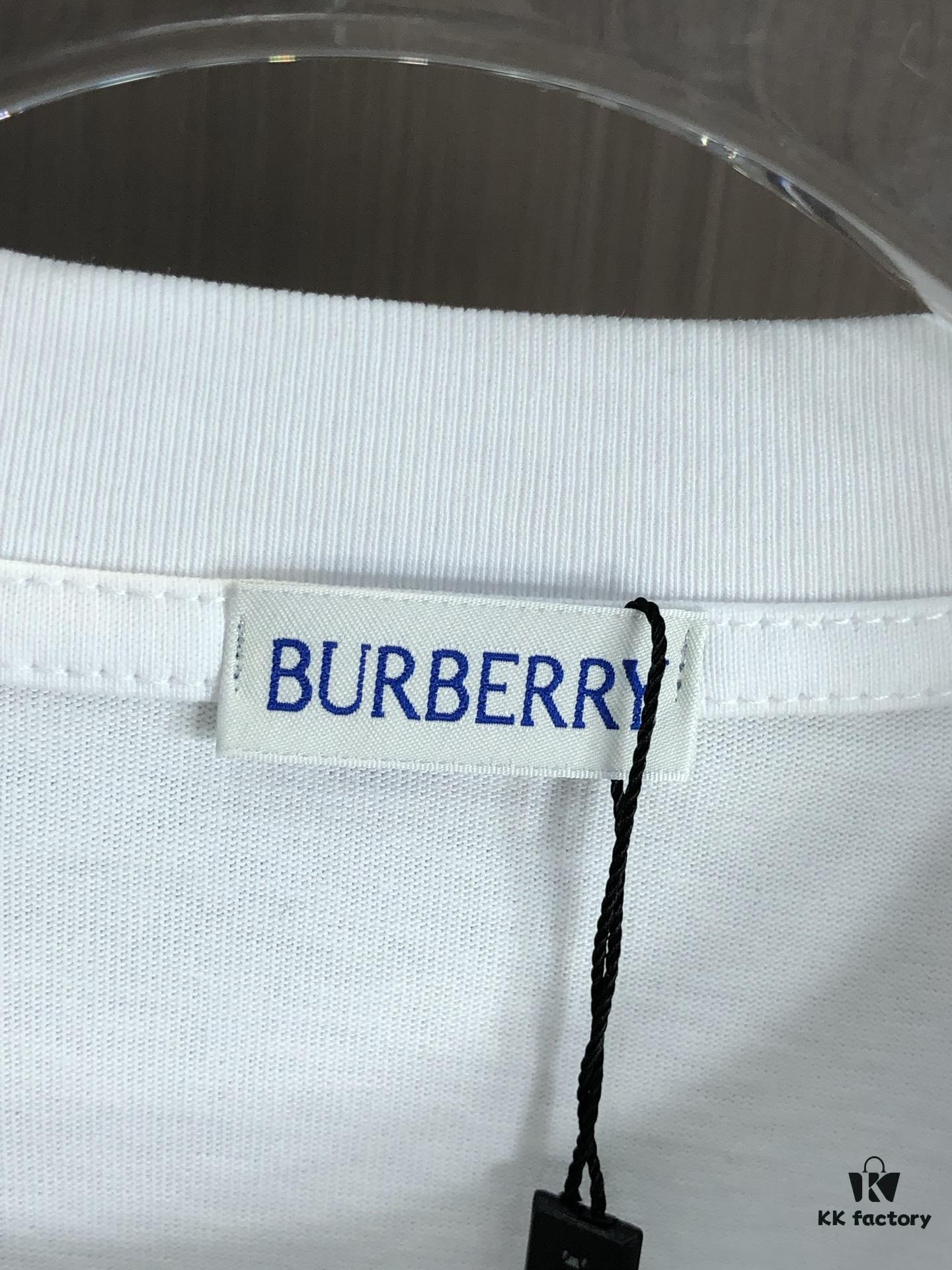 69314430908475d562cd9cbc BURBERRY 2025 Spring/Summer New Arrival Round Neck Short Sleeve T-Shirt with Equestrian Chain Embroidery, 320g Double Combed Cotton Fabric, Slightly Loose Unisex Fit
