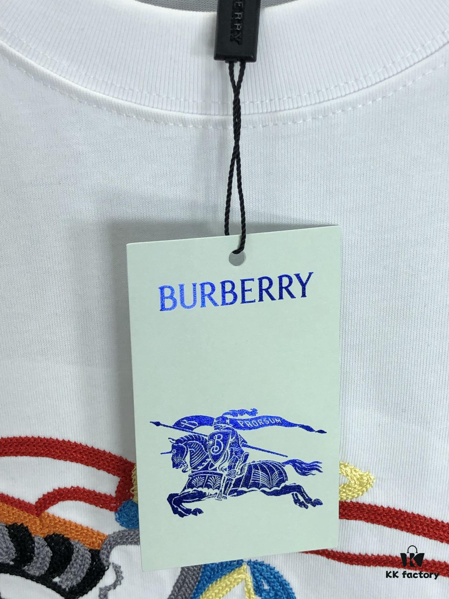 69314432908475d562cd9cbd BURBERRY 2025 Spring/Summer New Arrival Round Neck Short Sleeve T-Shirt with Equestrian Chain Embroidery, 320g Double Combed Cotton Fabric, Slightly Loose Unisex Fit