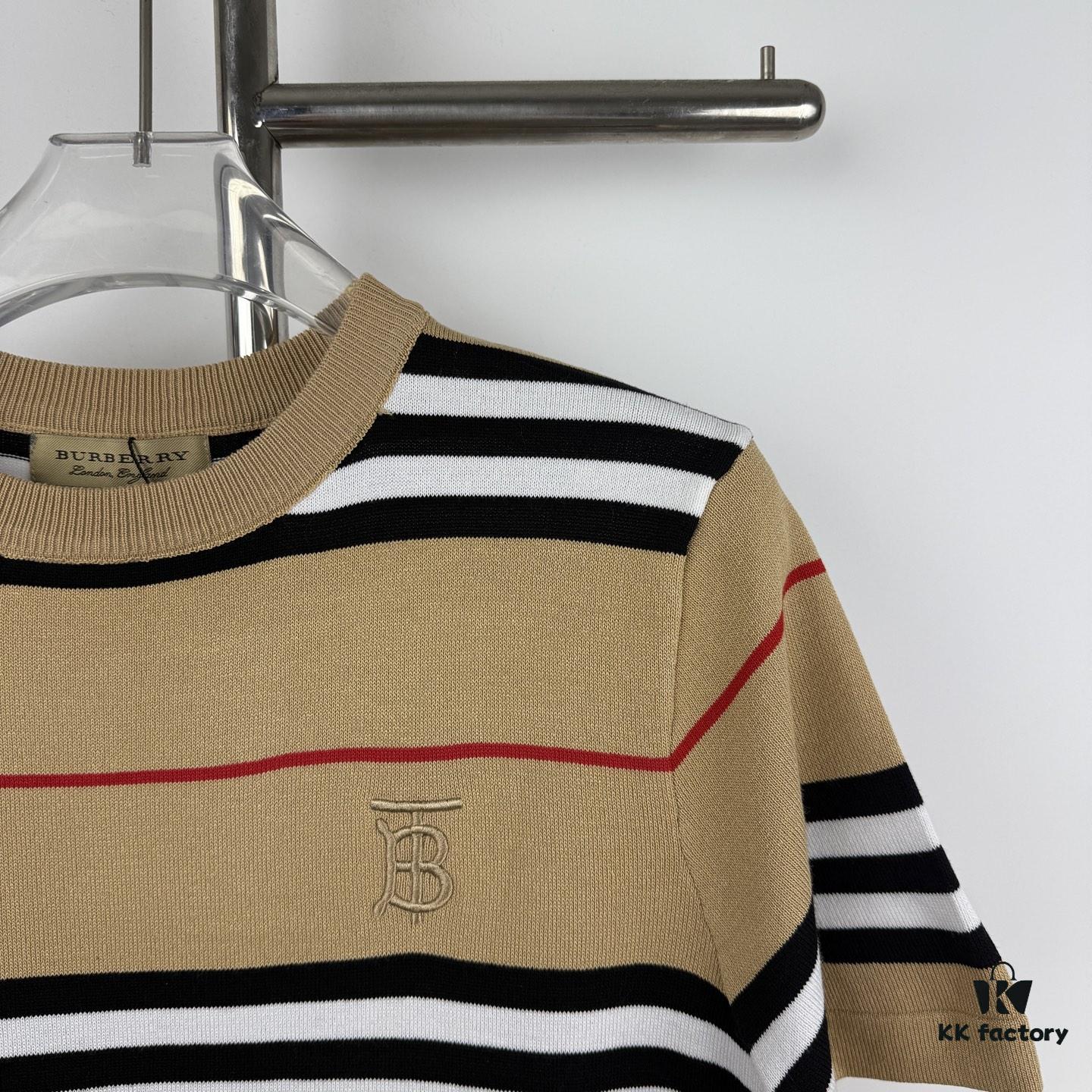 New BURBERRY 2023 Spring/Summer Lightweight Linen-Blend Striped Knit Short-Sleeve T-Shirt