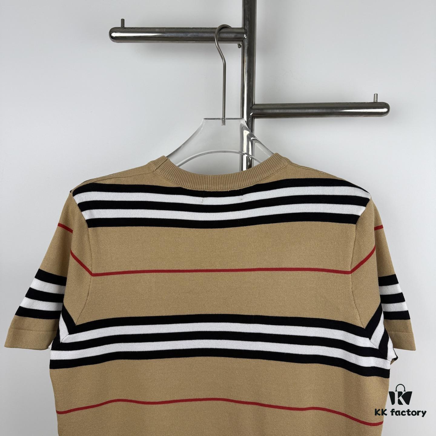 New BURBERRY 2023 Spring/Summer Lightweight Linen-Blend Striped Knit Short-Sleeve T-Shirt
