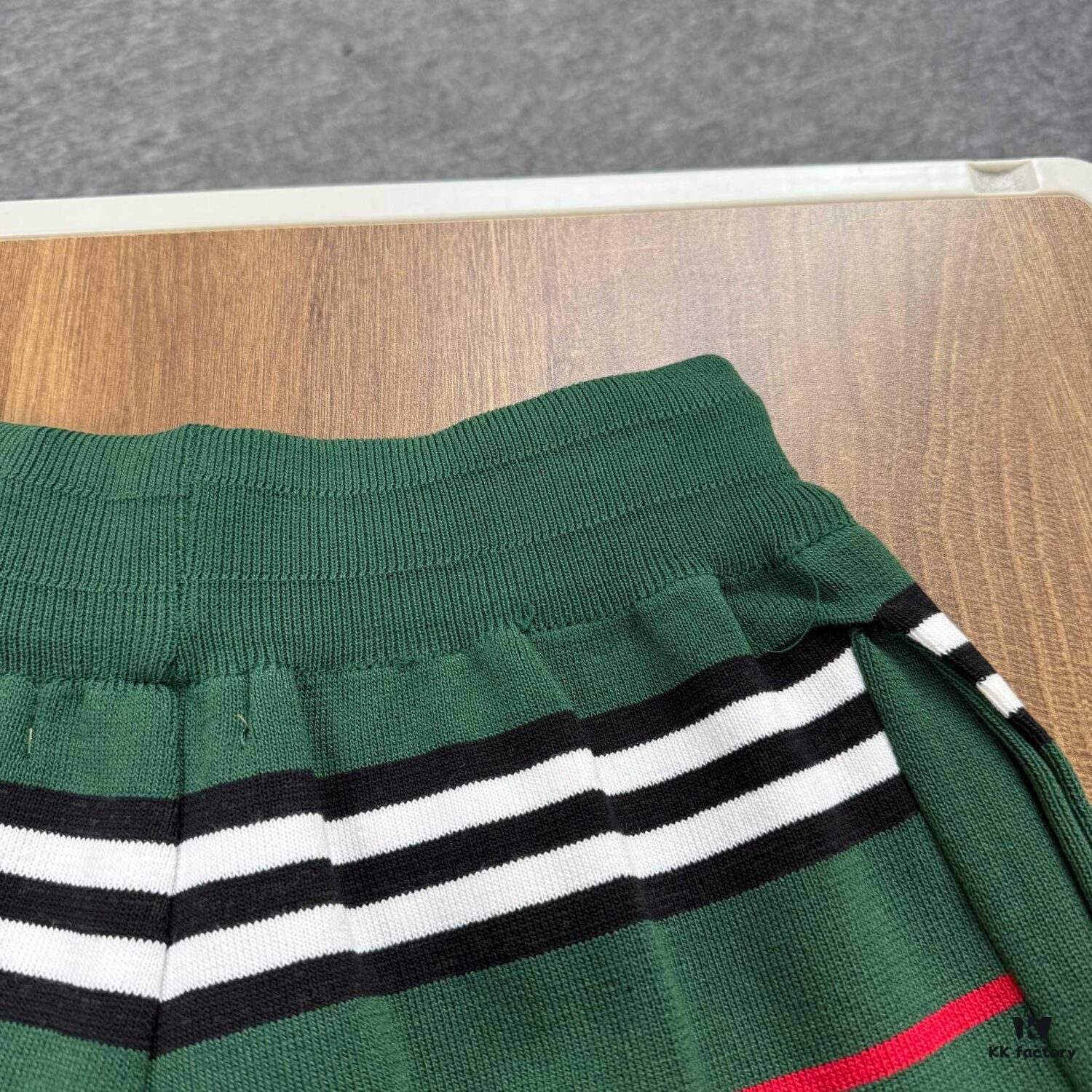 693147f8908475d562cd9d94 New Burberry Classic Green Striped Knit Straight Shorts Unisex