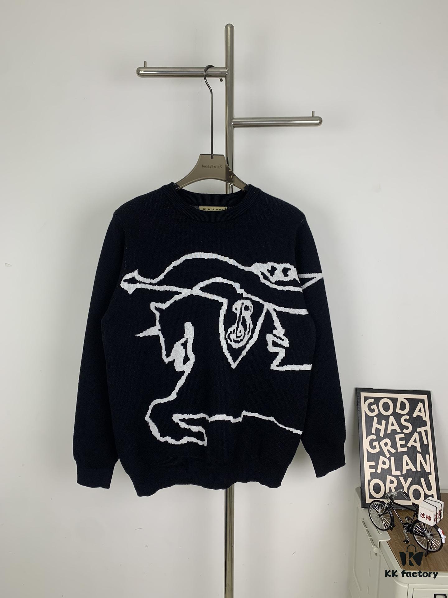 69314a5a908475d562cd9e35 New BURBERRY BBR 24SS Limited Edition Equestrian Knight Black Horse Jacquard Knitwear Unisex Crew Neck Sweater