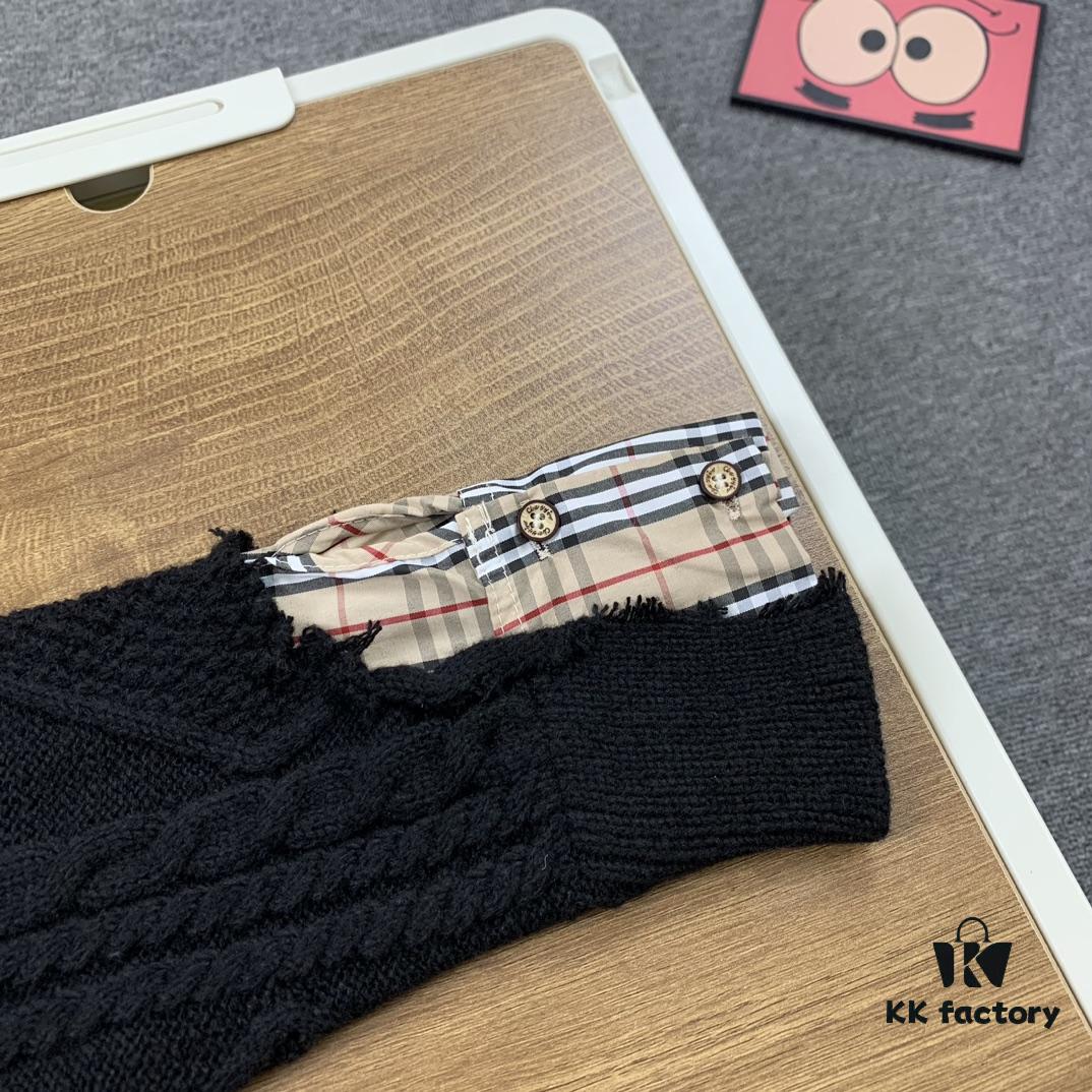 69314a8f908475d562cd9e43 New Burberry 2024 Fall/Winter Black Patchwork Sweater Unisex Classic Plaid Design Hand-Cut Distressed Detail High-Density Knitwear