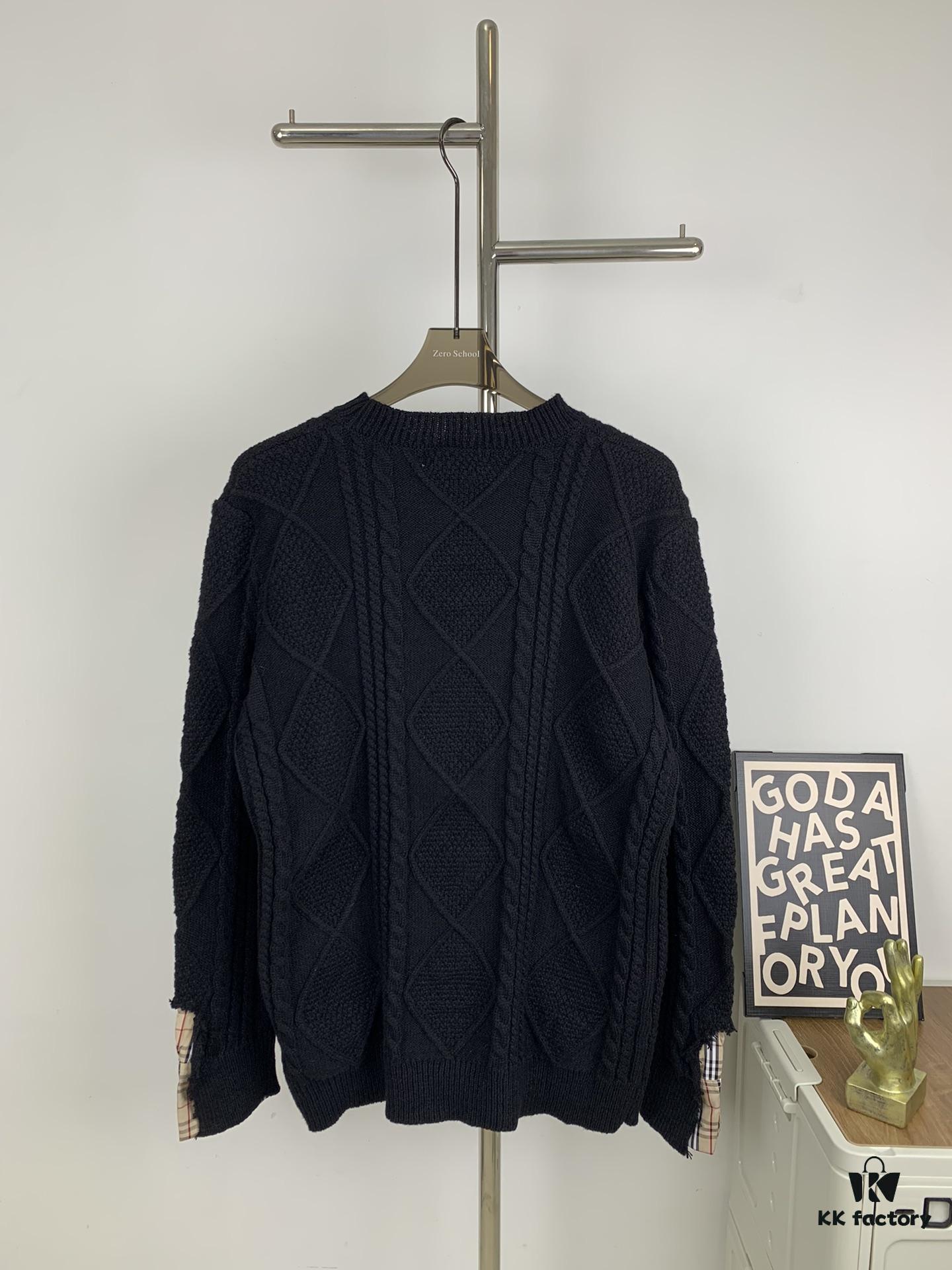 69314aeb908475d562cd9e55 New Burberry 2024 Fall/Winter Black Patchwork Sweater Unisex Classic Plaid Design Hand-Cut Distressed Detail High-Density Knitwear