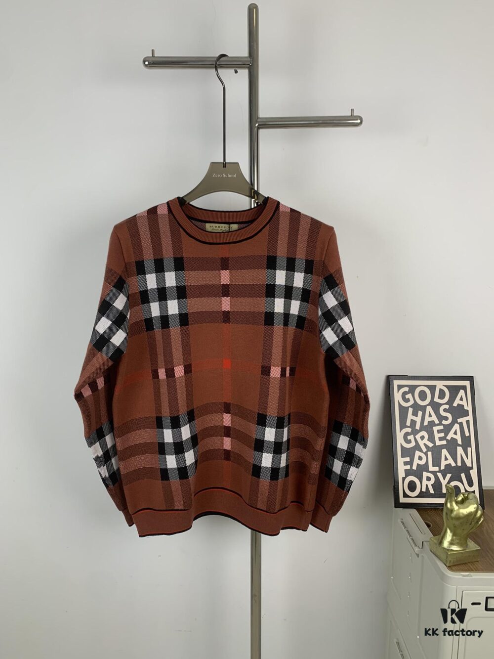 69314b22908475d562cd9e64 New Burberry 2024 Classic Striped Plaid Double Jacquard Crew Neck Knit Sweater