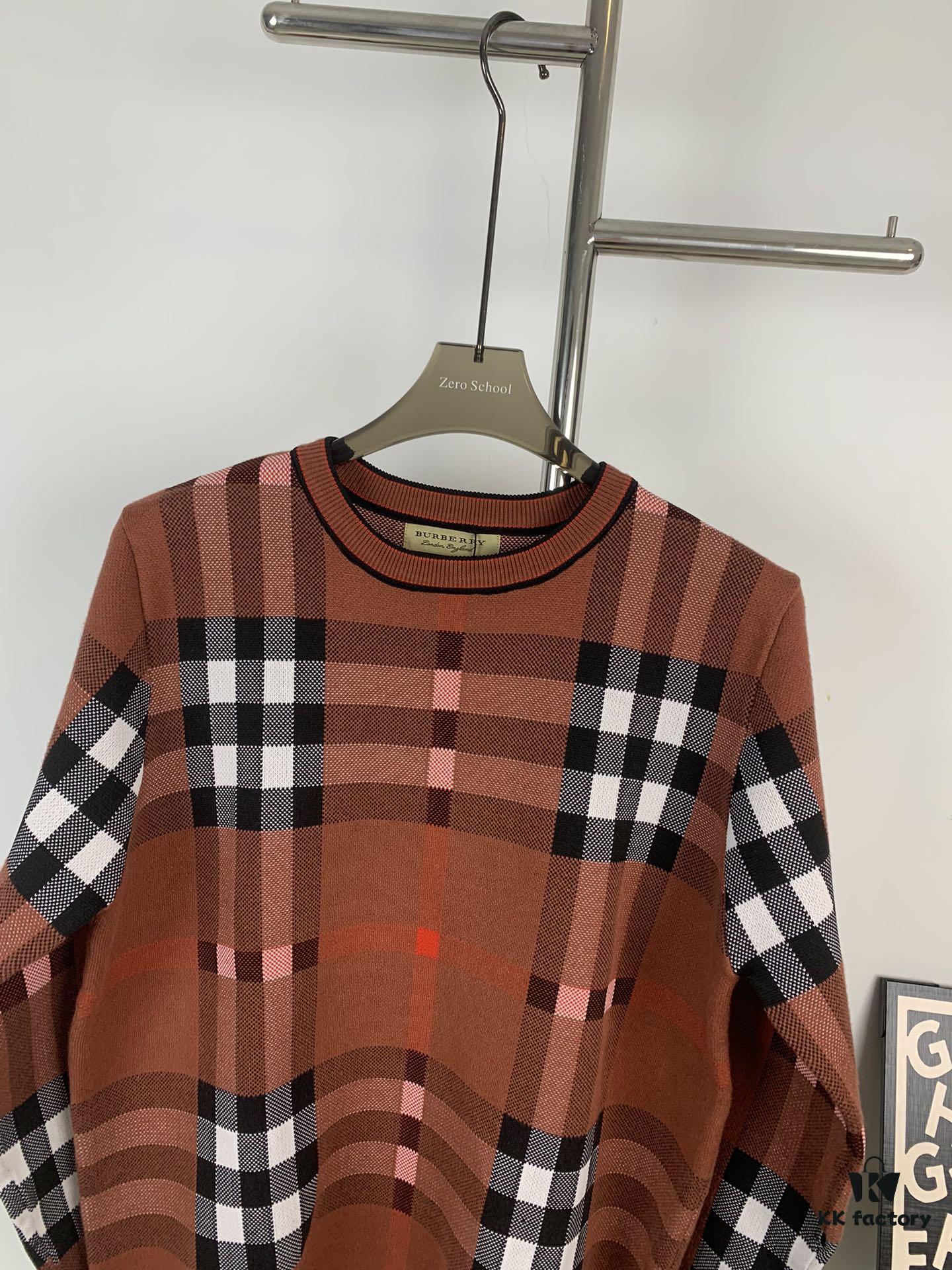 69314b29908475d562cd9e65 New Burberry 2024 Classic Striped Plaid Double Jacquard Crew Neck Knit Sweater