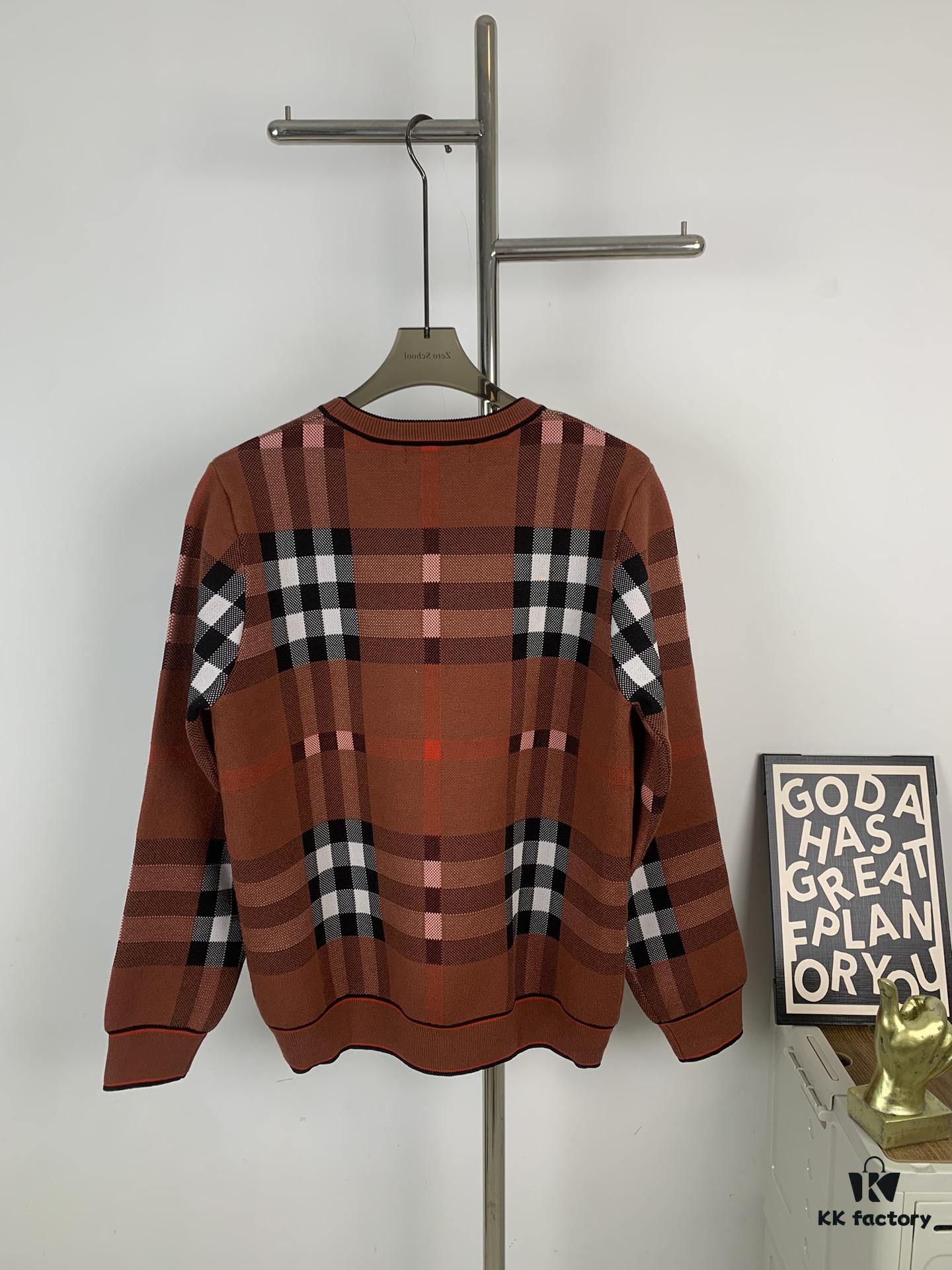 69314b31908475d562cd9e66 New Burberry 2024 Classic Striped Plaid Double Jacquard Crew Neck Knit Sweater