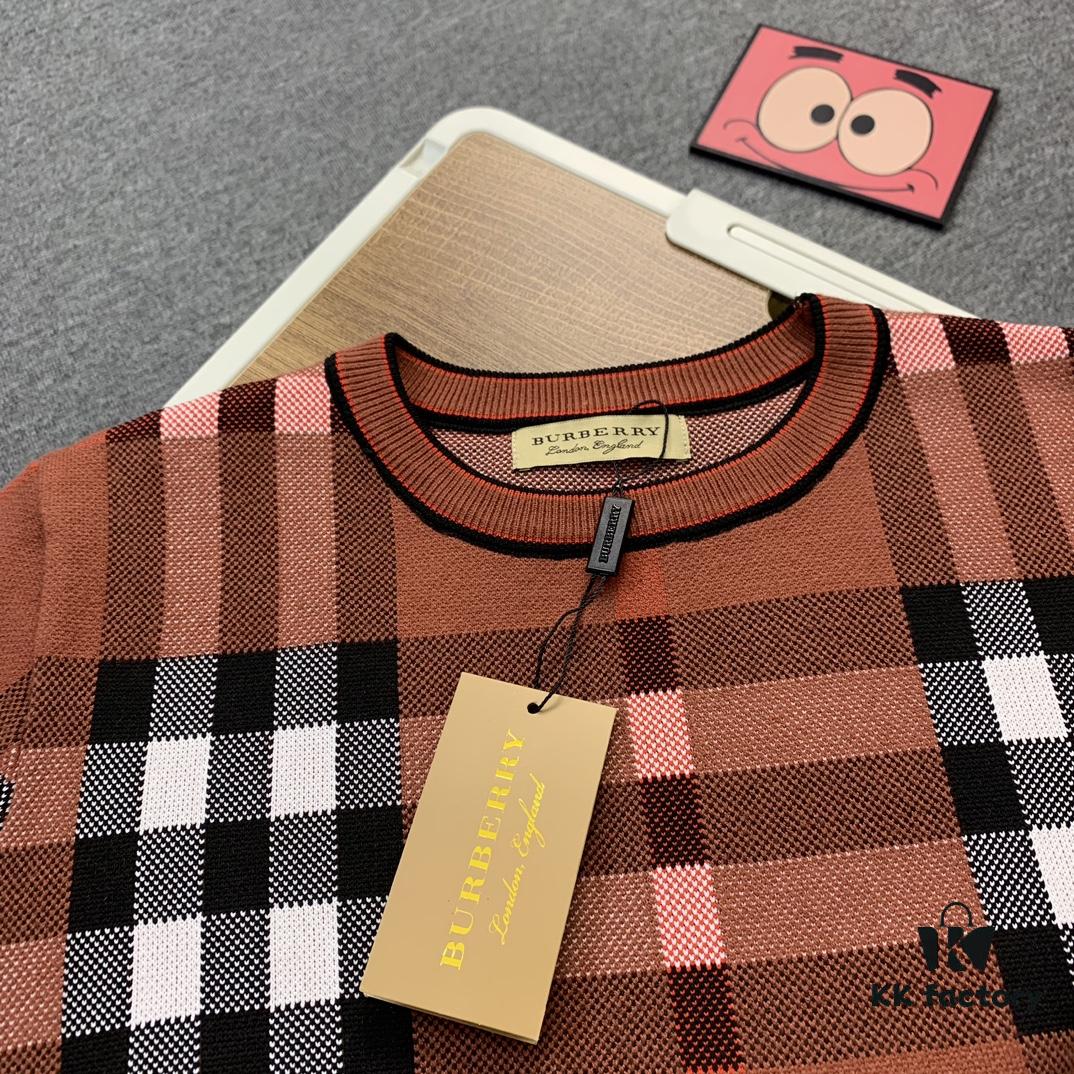 69314b3c908475d562cd9e68 New Burberry 2024 Classic Striped Plaid Double Jacquard Crew Neck Knit Sweater
