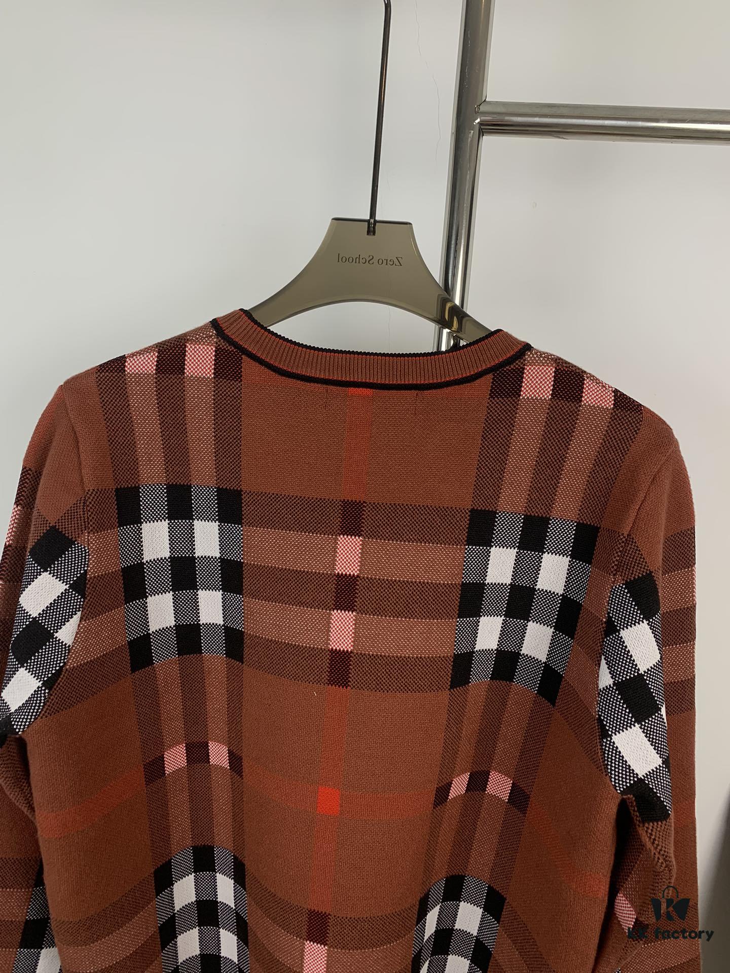 69314b49908475d562cd9e69 New Burberry 2024 Classic Striped Plaid Double Jacquard Crew Neck Knit Sweater