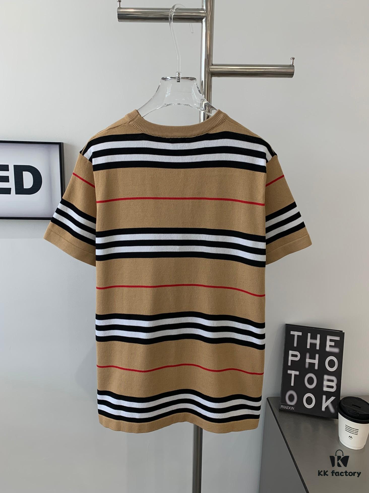 69314c3c908475d562cd9ea1 New BURBERRY 2023 Summer Linen Stripe Knitted Short Sleeve T-Shirt