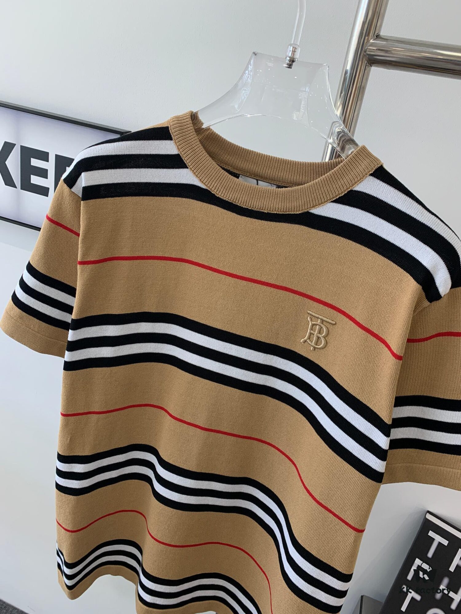 69314c40908475d562cd9ea2 New BURBERRY 2023 Summer Linen Stripe Knitted Short Sleeve T-Shirt