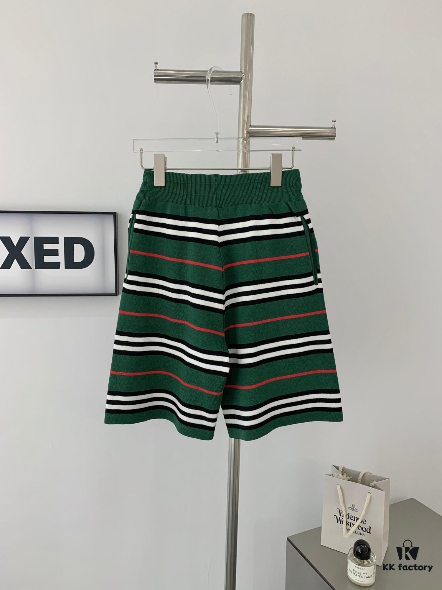 69314cf0908475d562cd9ec6 New Burberry Classic Green Striped Knit Straight Shorts Unisex