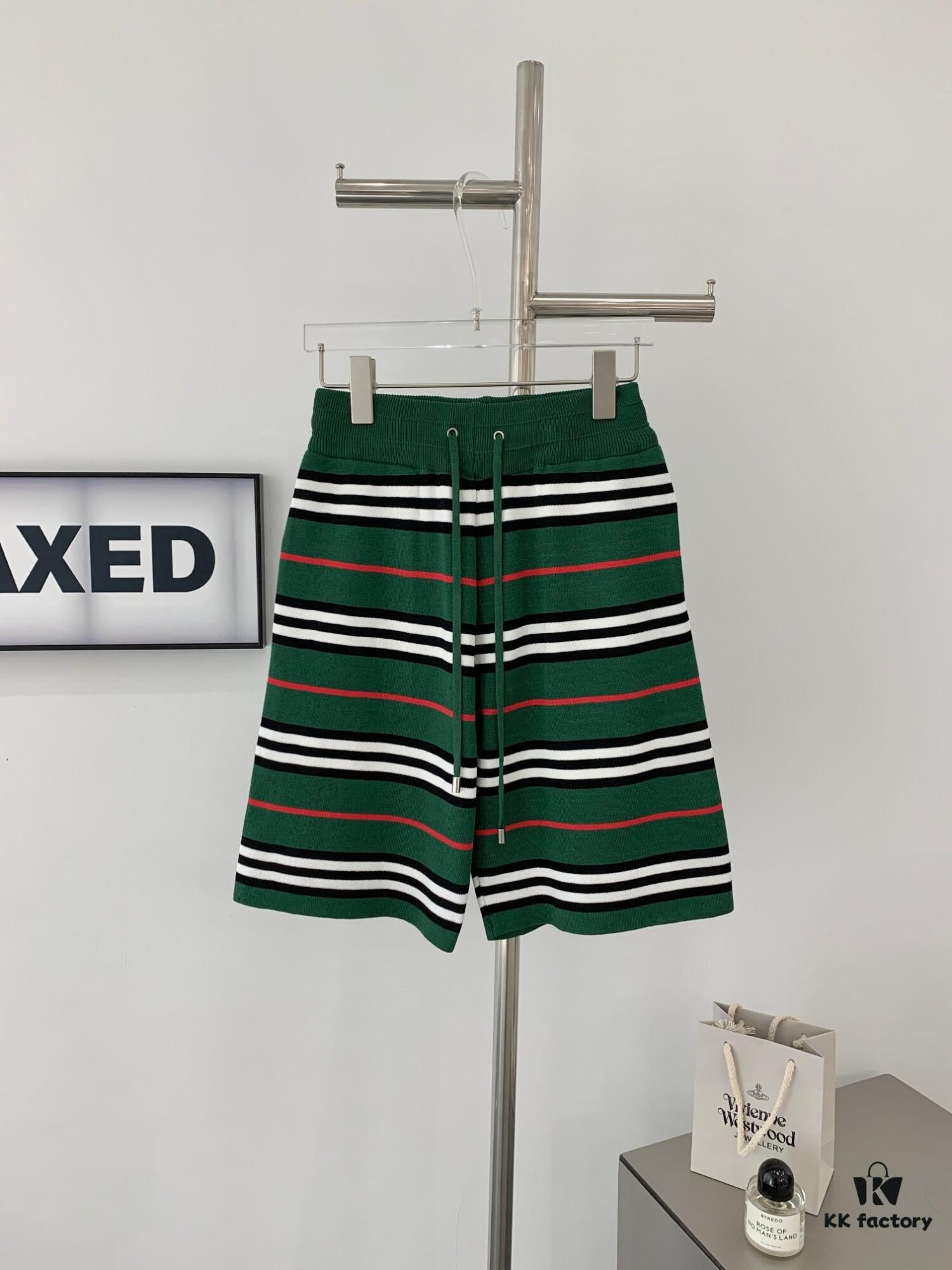 69314cf2908475d562cd9ec7 New Burberry Classic Green Striped Knit Straight Shorts Unisex