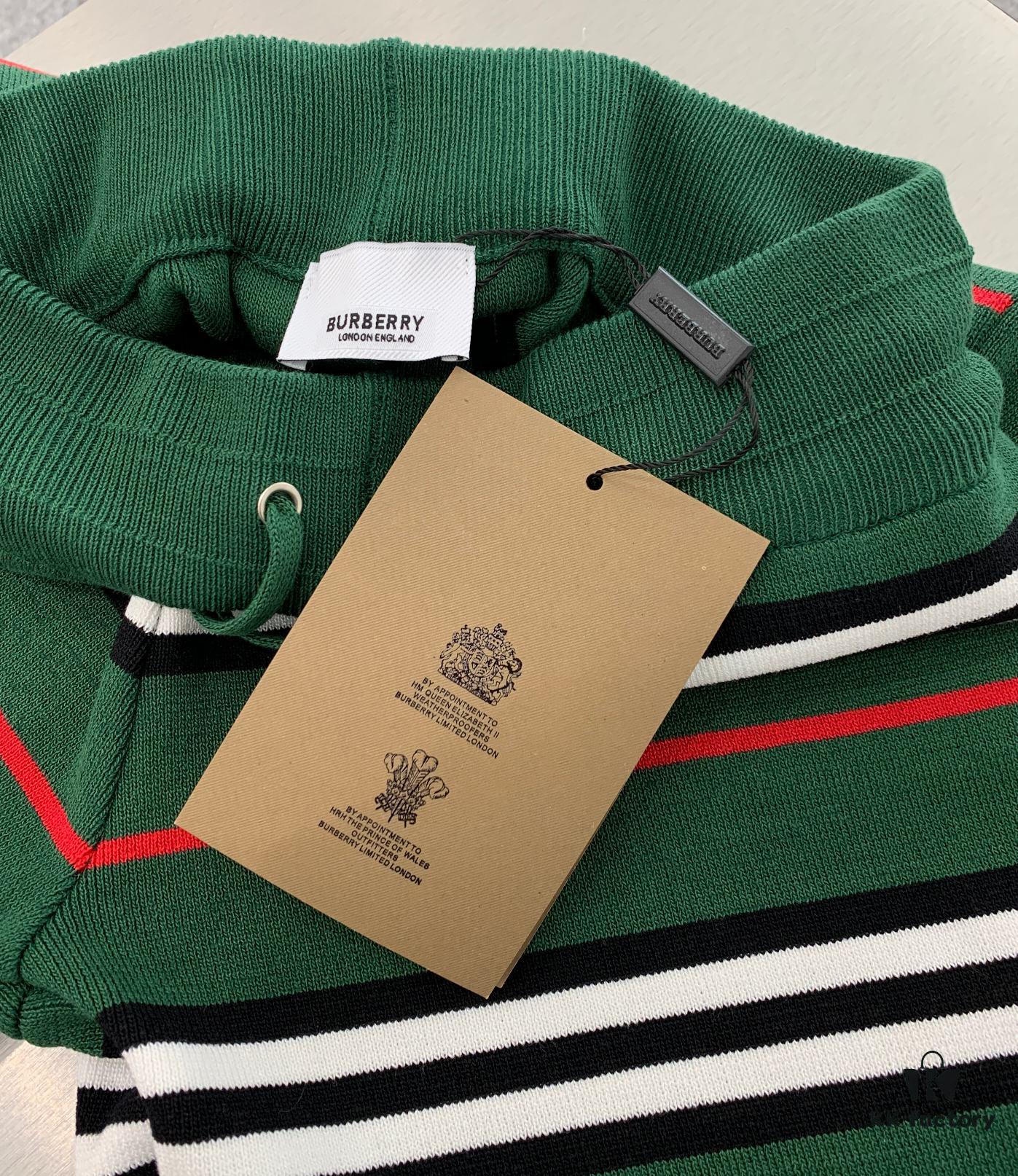 69314cfa908475d562cd9ec8 New Burberry Classic Green Striped Knit Straight Shorts Unisex