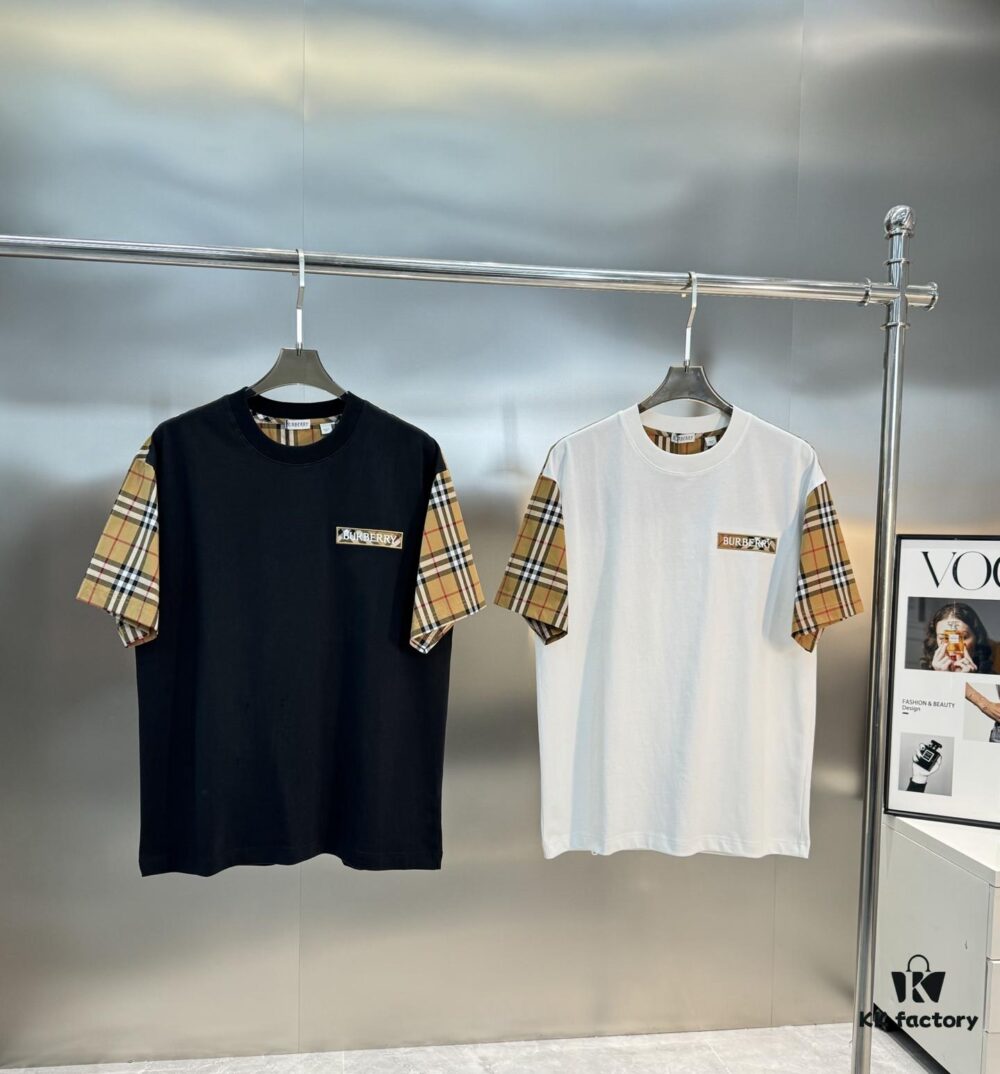 BBR* Baboli 2025 SS Limited Edition T-Shirt, Unisex Design, Premium 260g Fully Combed Cotton, 3D Embroidered Brand Letter on Chest, Plaid Panel Detail on Sleeves and Back with Textured Tactile Effect, Oversized Slightly Expanded Fit, Triple Labels Complete, Colors: Black, White, European Size: S-XL (Recommended Size M for Height 175cm/Weight 70kg)