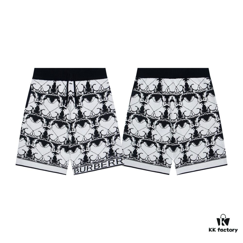 6931561d908475d562cda0df New BURBERRY Barbour Full-Print Knit Shorts, 2023SS Collection, Custom Waffle-Knit Fabric, Jacquard Knit Design, Striped Pattern, Premium Hardware Drawstring, Fashionable and Comfortable Fit