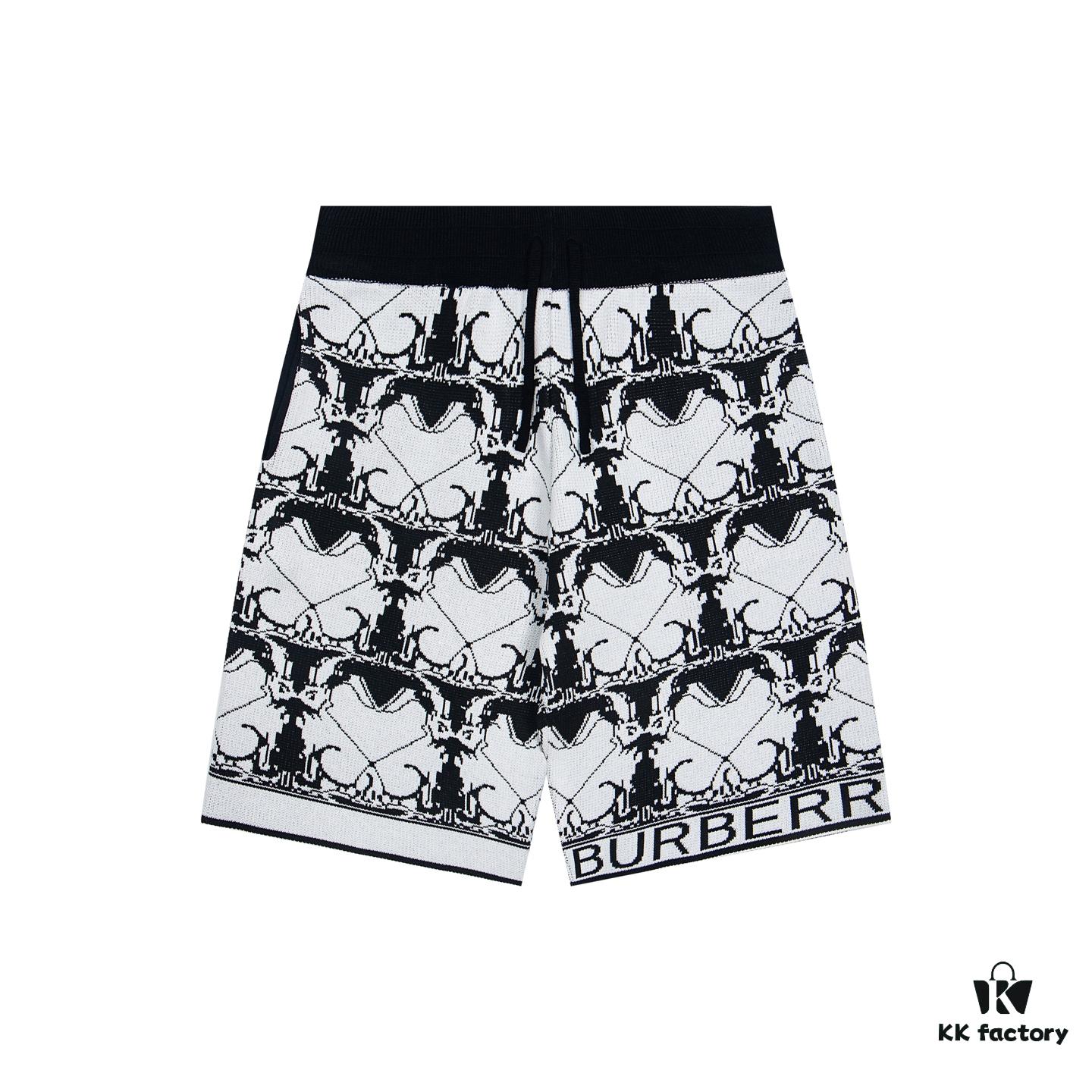 69315622908475d562cda0e0 New BURBERRY Barbour Full-Print Knit Shorts, 2023SS Collection, Custom Waffle-Knit Fabric, Jacquard Knit Design, Striped Pattern, Premium Hardware Drawstring, Fashionable and Comfortable Fit