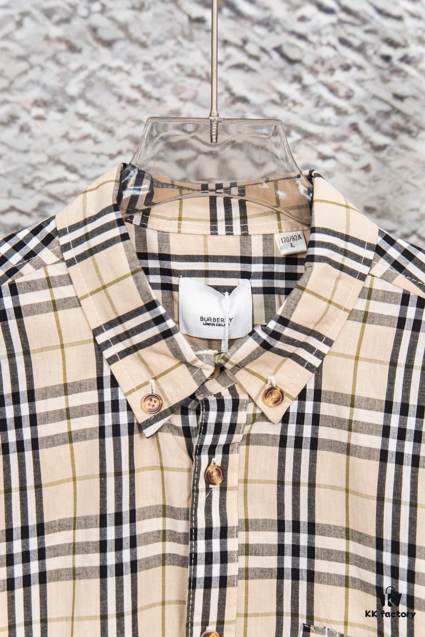 6931565a908475d562cda0ed Burberry Letter Plaid Cotton Poplin Shirt, 100% Pure Cotton, Original Quality, Custom Buttons, Chest Patch Pocket, Terry Cloth Appliqué on Sleeves, All-Over Pattern Matching, Unisex Design