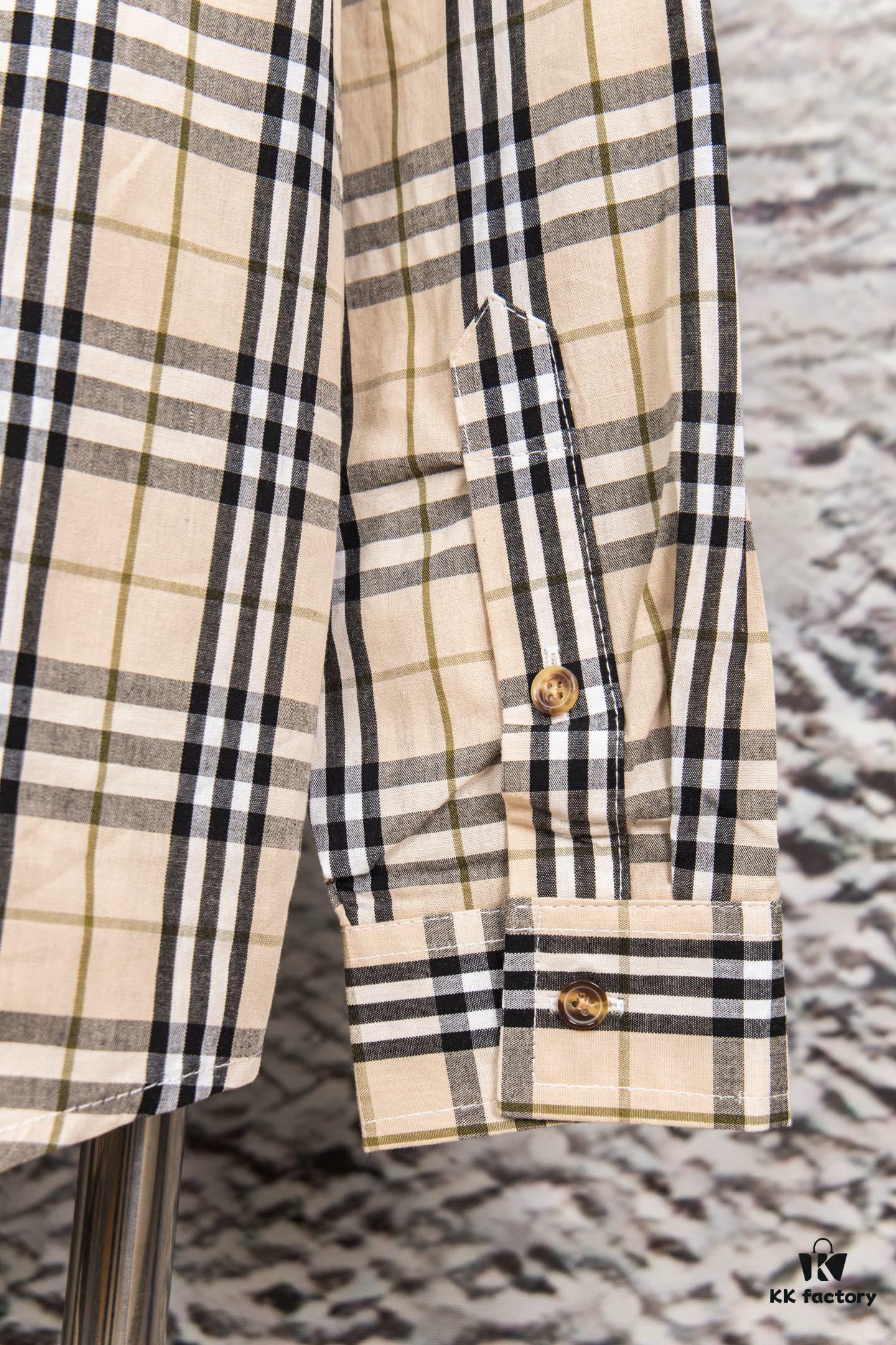 6931566b908475d562cda0f2 Burberry Letter Plaid Cotton Poplin Shirt, 100% Pure Cotton, Original Quality, Custom Buttons, Chest Patch Pocket, Terry Cloth Appliqué on Sleeves, All-Over Pattern Matching, Unisex Design